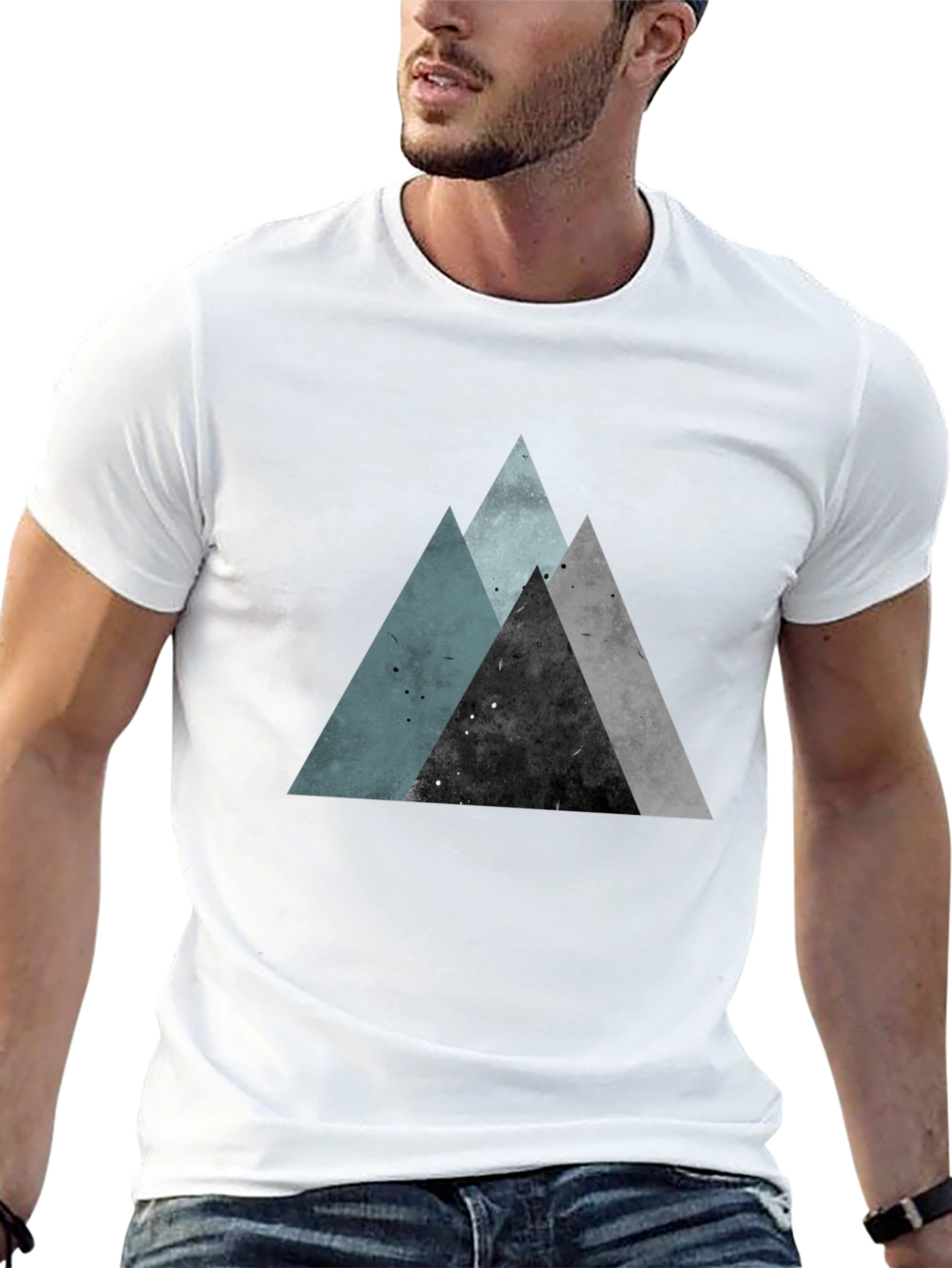 Geometric Mountain Print Black T-Shirt