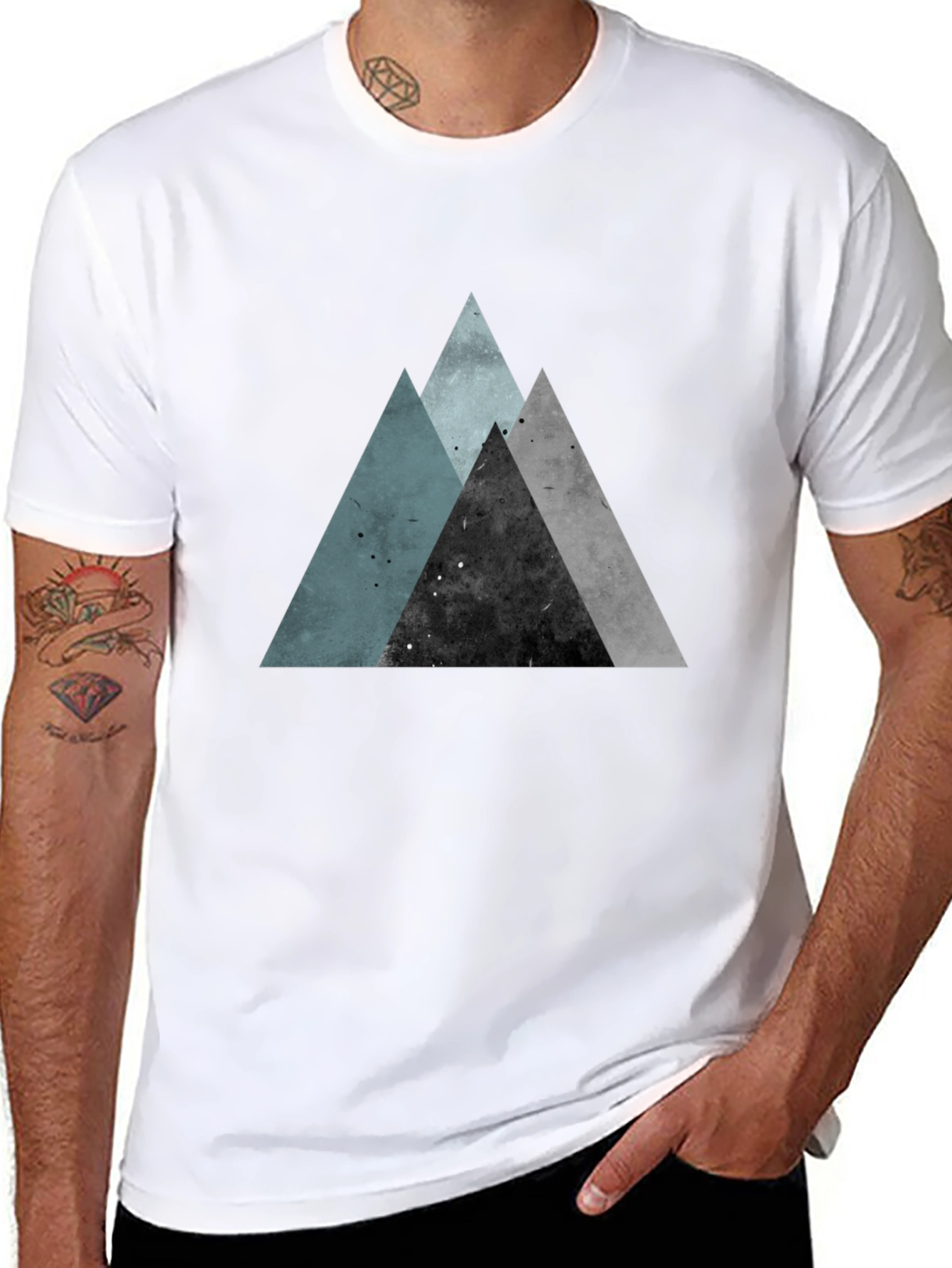 Geometric Mountain Print Black T-Shirt