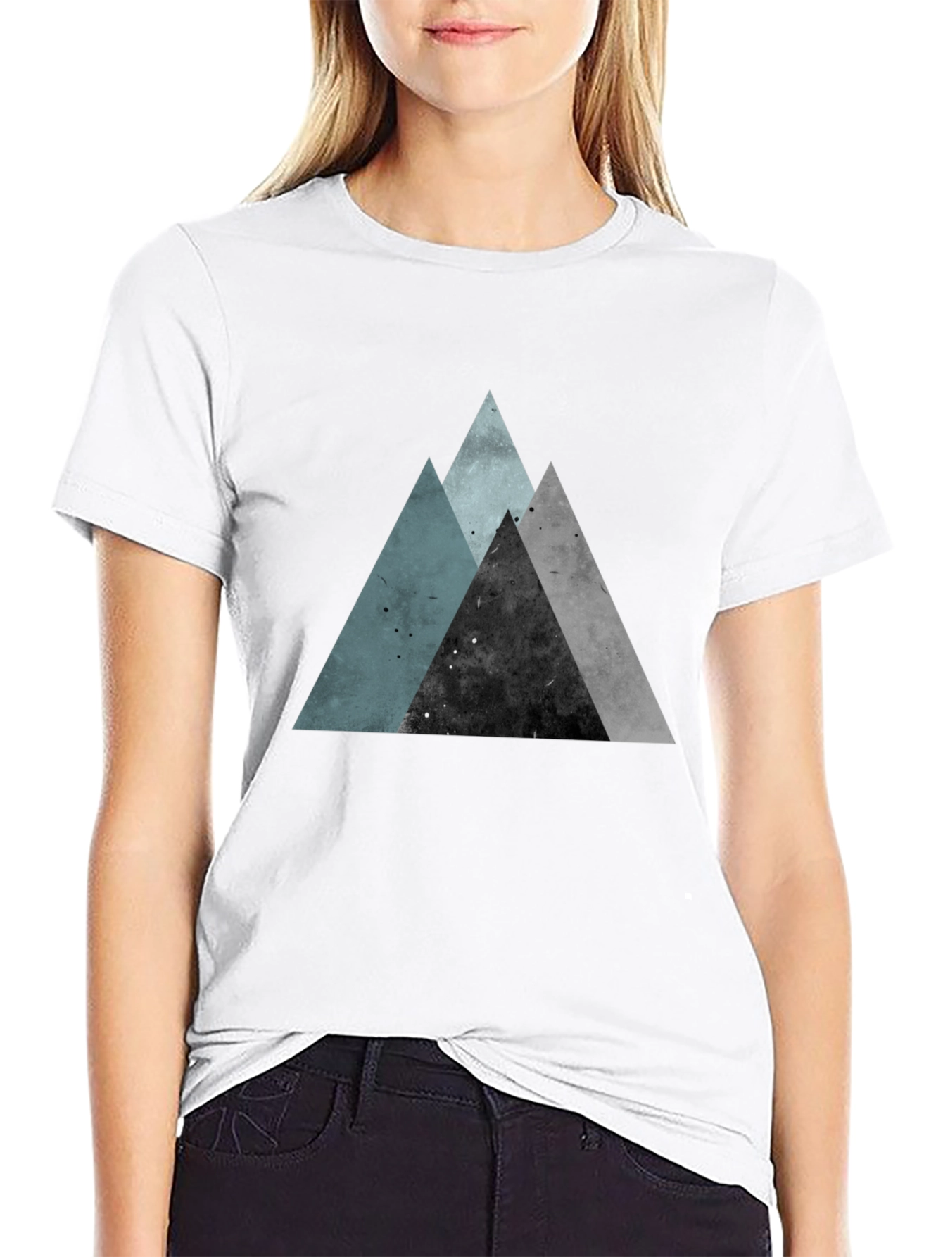 Geometric Mountain Print Black T-Shirt