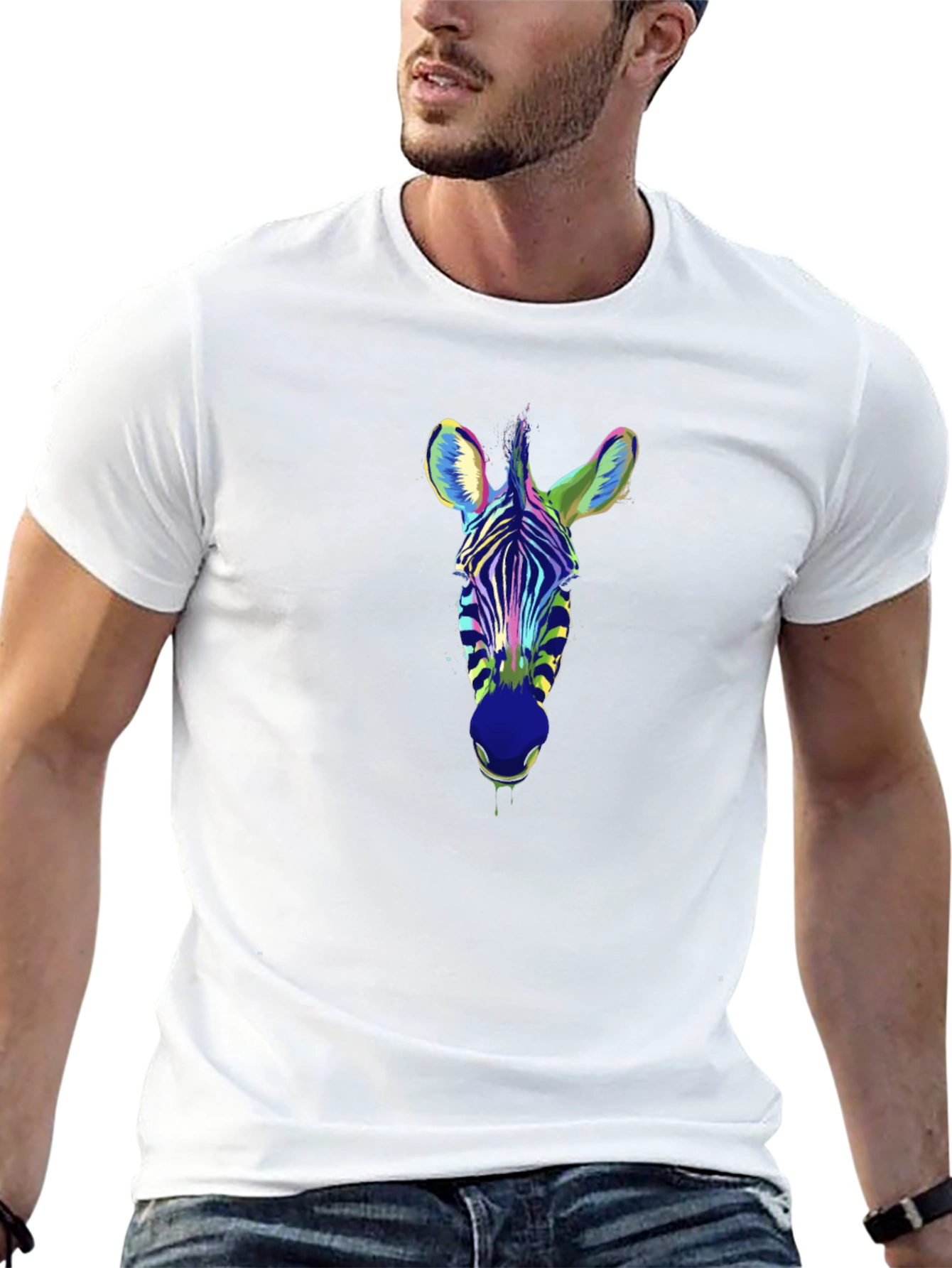 Cool Zebra Head Graphic Print Black T-Shirt