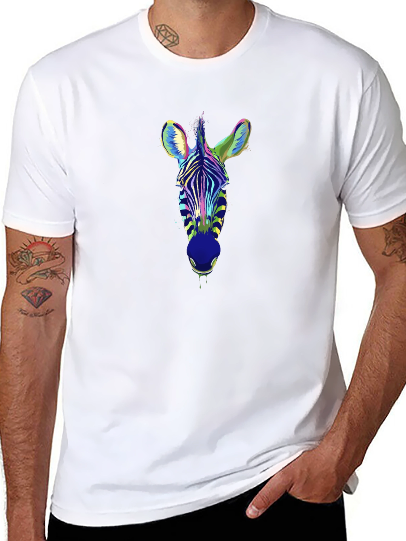 Cool Zebra Head Graphic Print Black T-Shirt