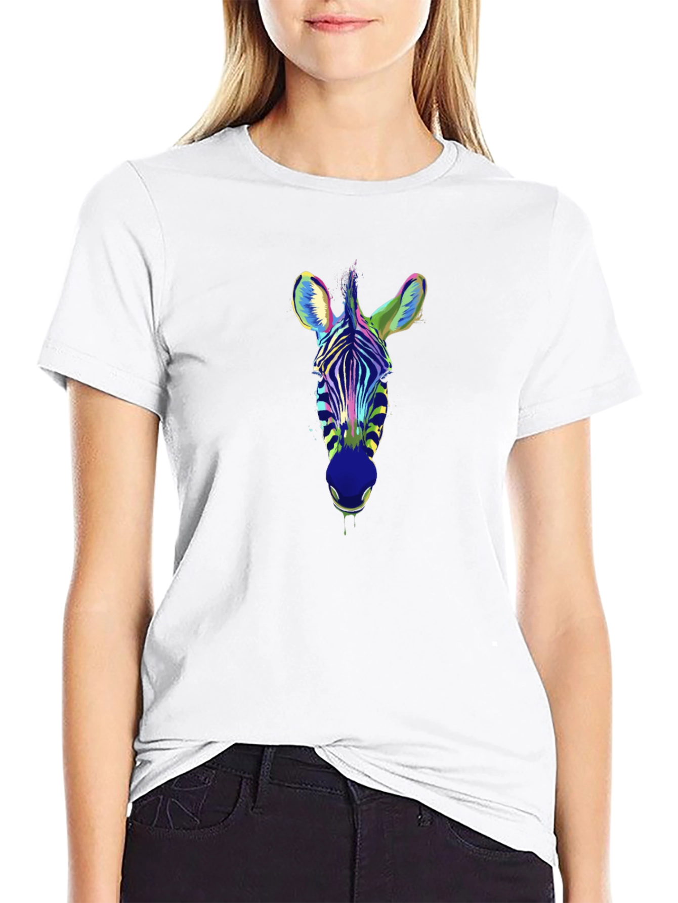 Cool Zebra Head Graphic Print Black T-Shirt