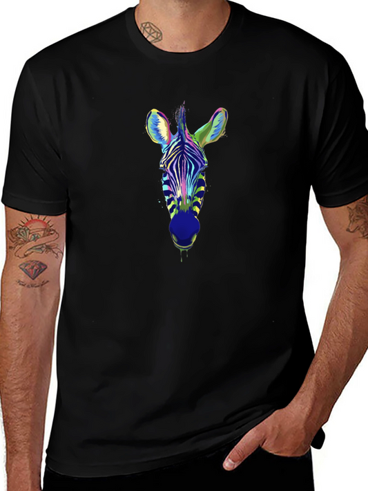 Cool Zebra Head Graphic Print Black T-Shirt