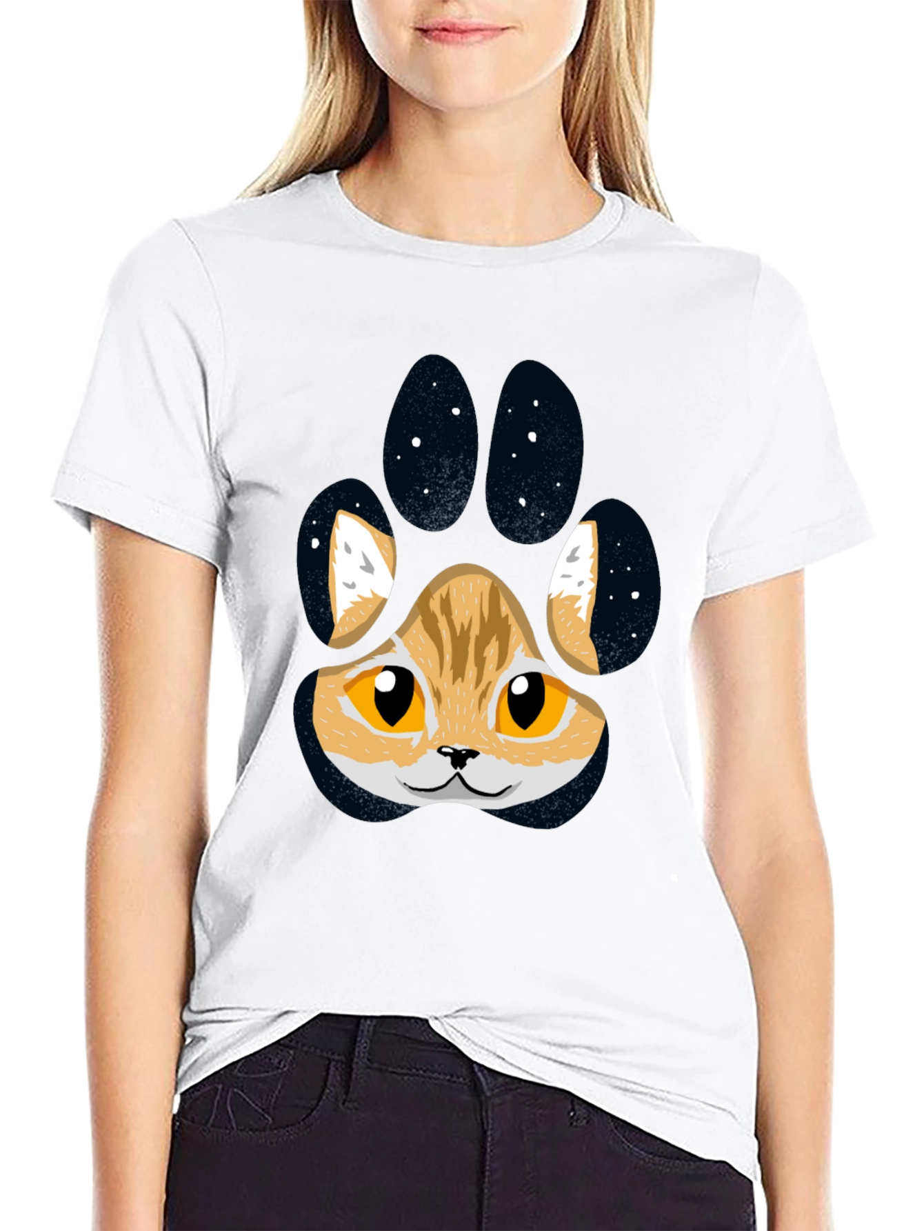 Cute Cat Paw Print T-Shirt - Black