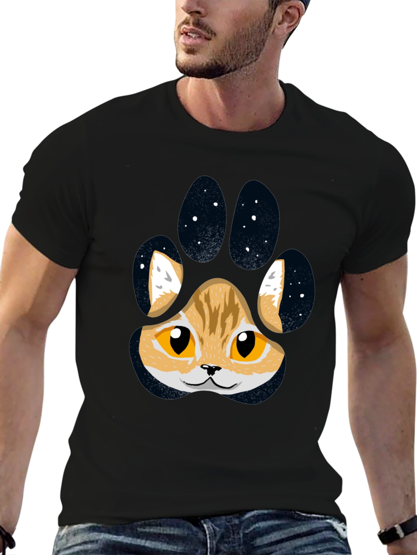 Cute Cat Paw Print T-Shirt - Black