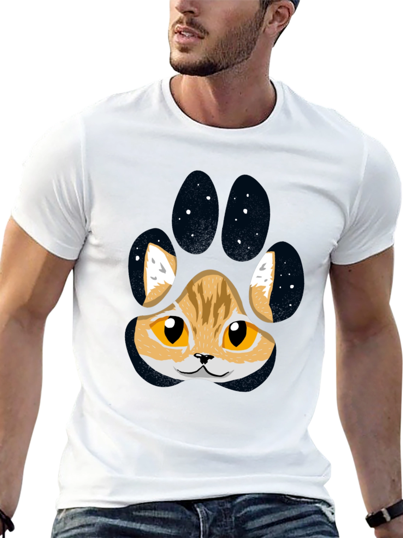 Cute Cat Paw Print T-Shirt - Black