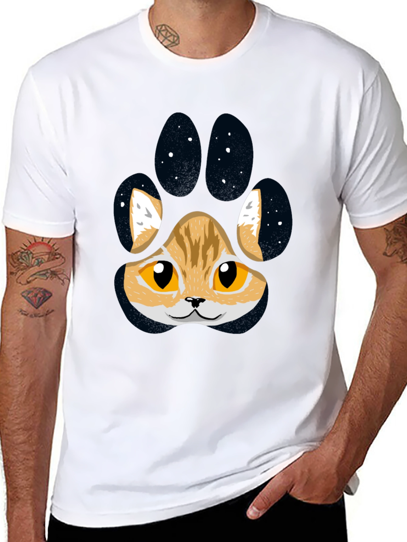 Cute Cat Paw Print T-Shirt - Black
