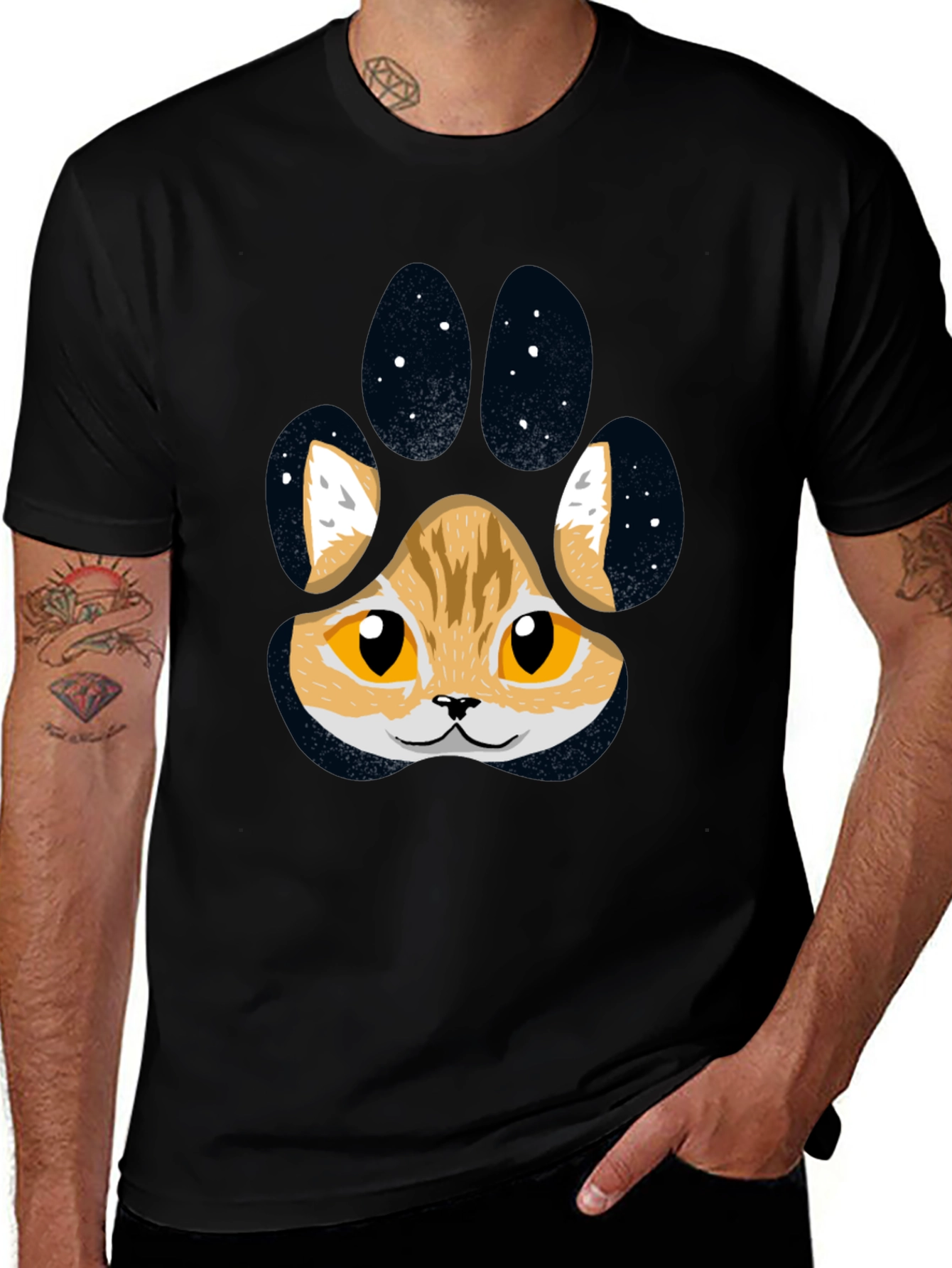 Cute Cat Paw Print T-Shirt - Black