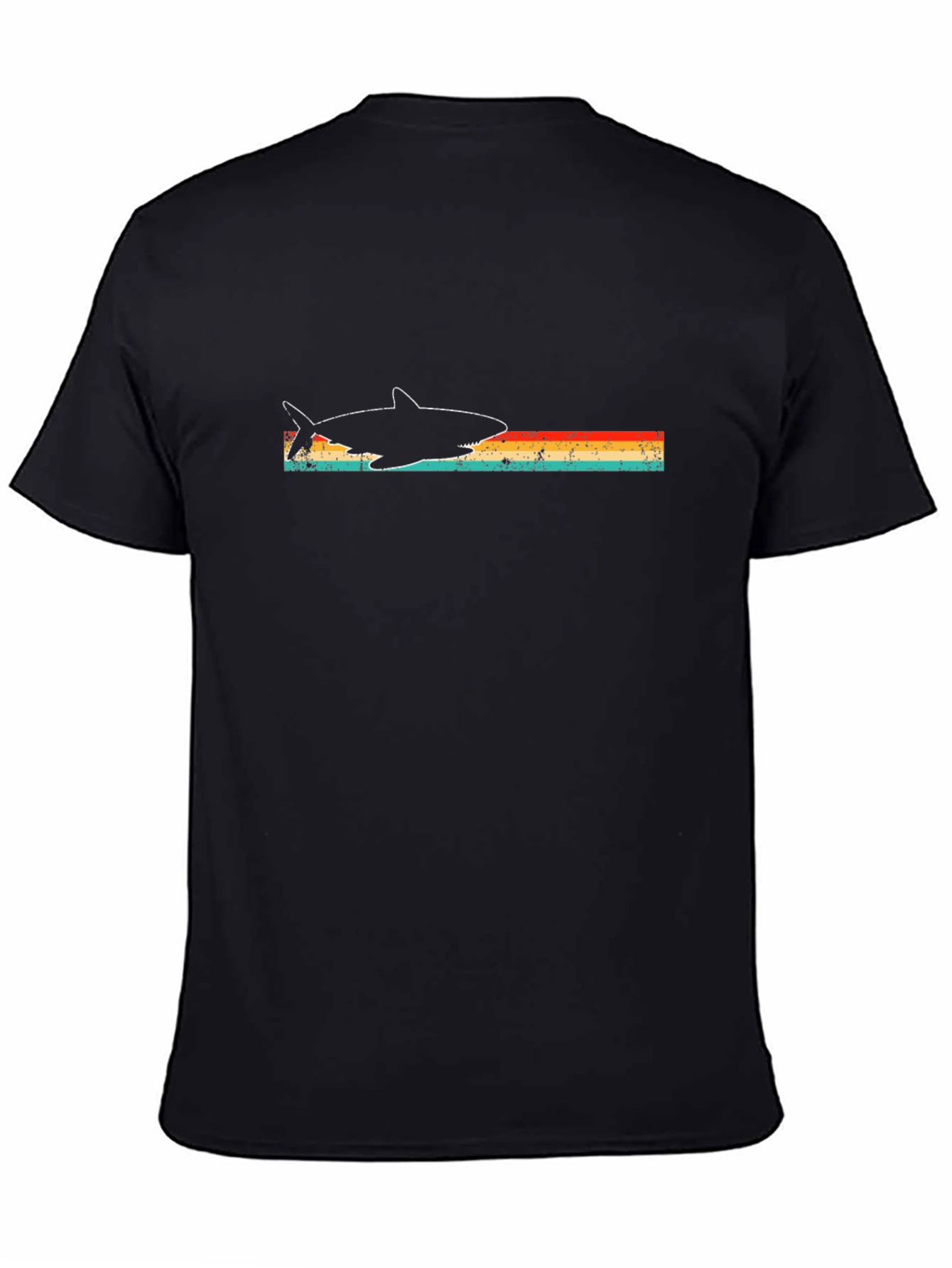 Retro Shark Graphic Tee - Black Cotton T-Shirt