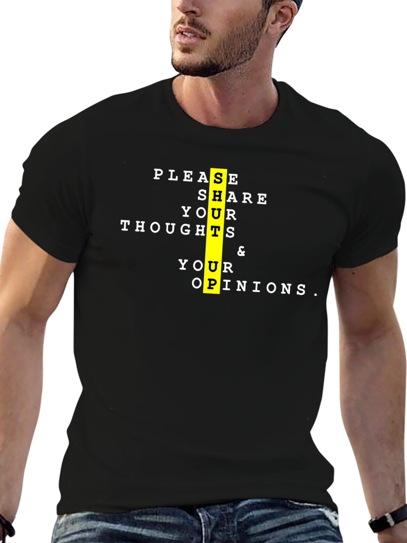 Share Your Thoughts Black Graphic Tee