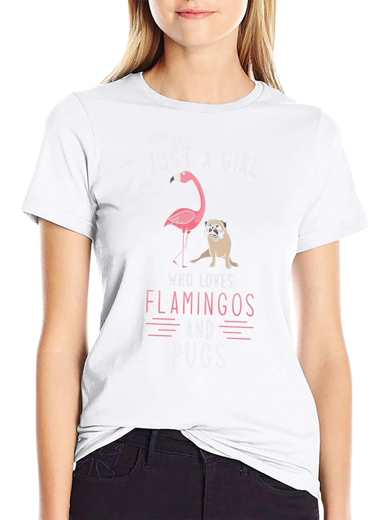 Just A Girl Who Loves Flamingos and Pugs T-Shirt