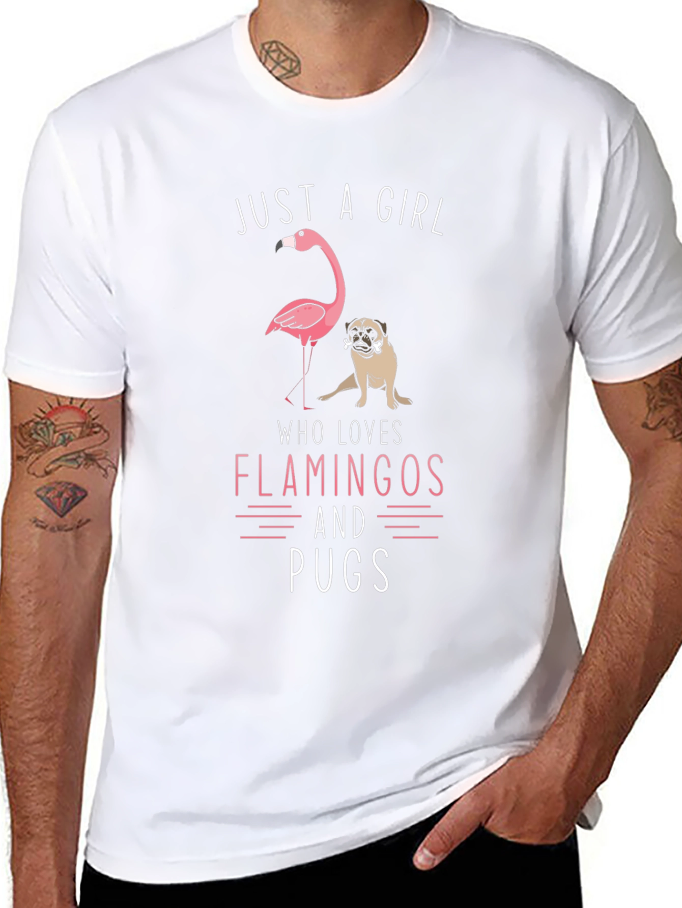 Just A Girl Who Loves Flamingos and Pugs T-Shirt