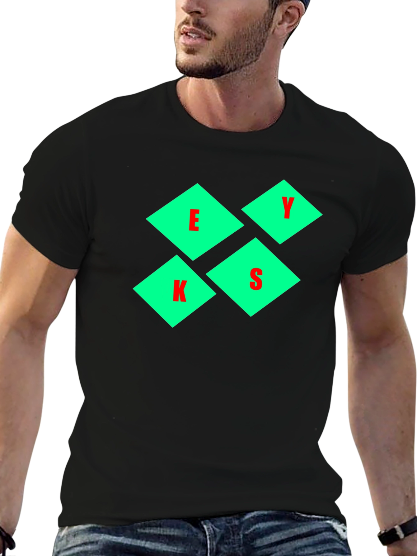 Stylish Black T-Shirt with Diamond Letter Design