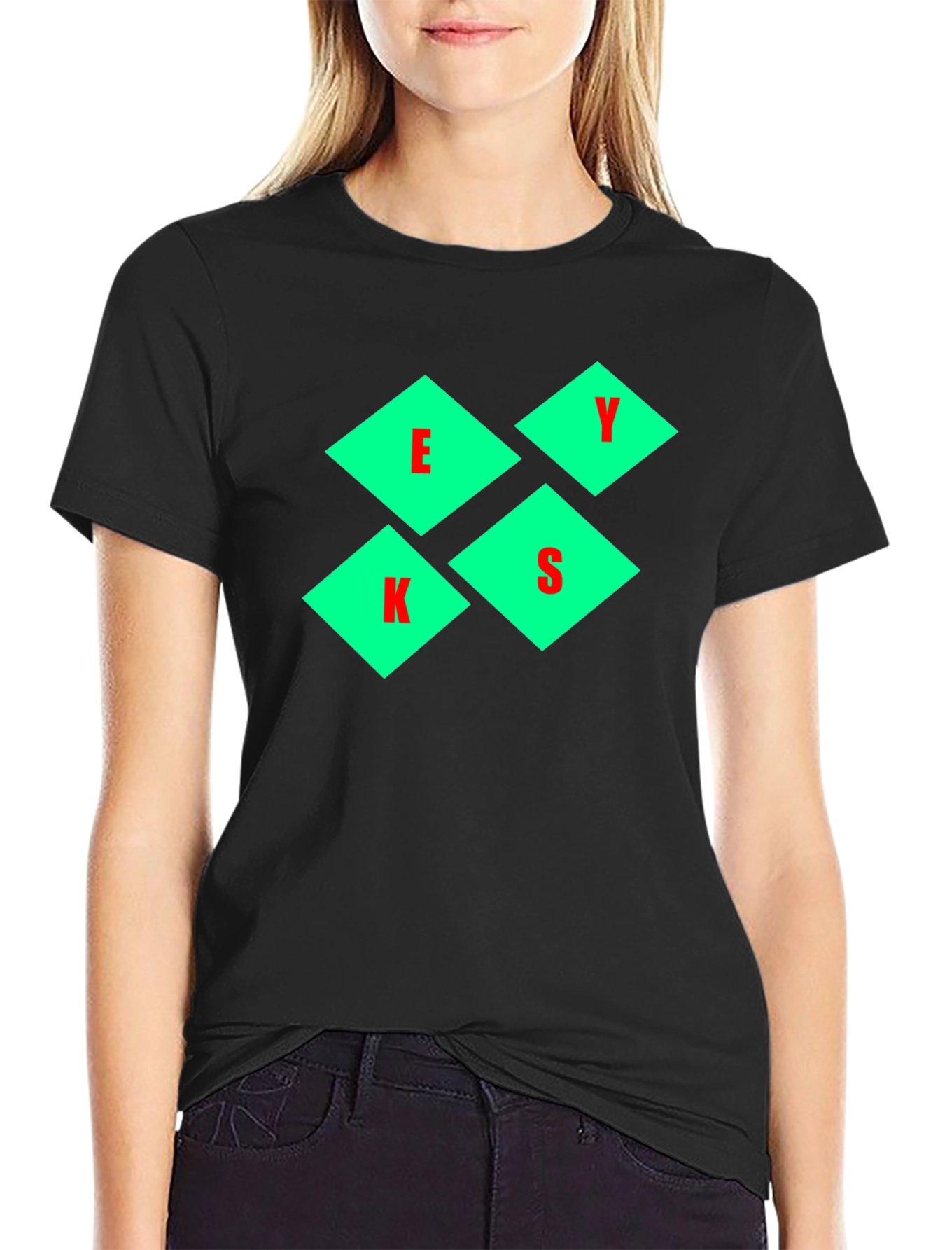 Stylish Black T-Shirt with Diamond Letter Design