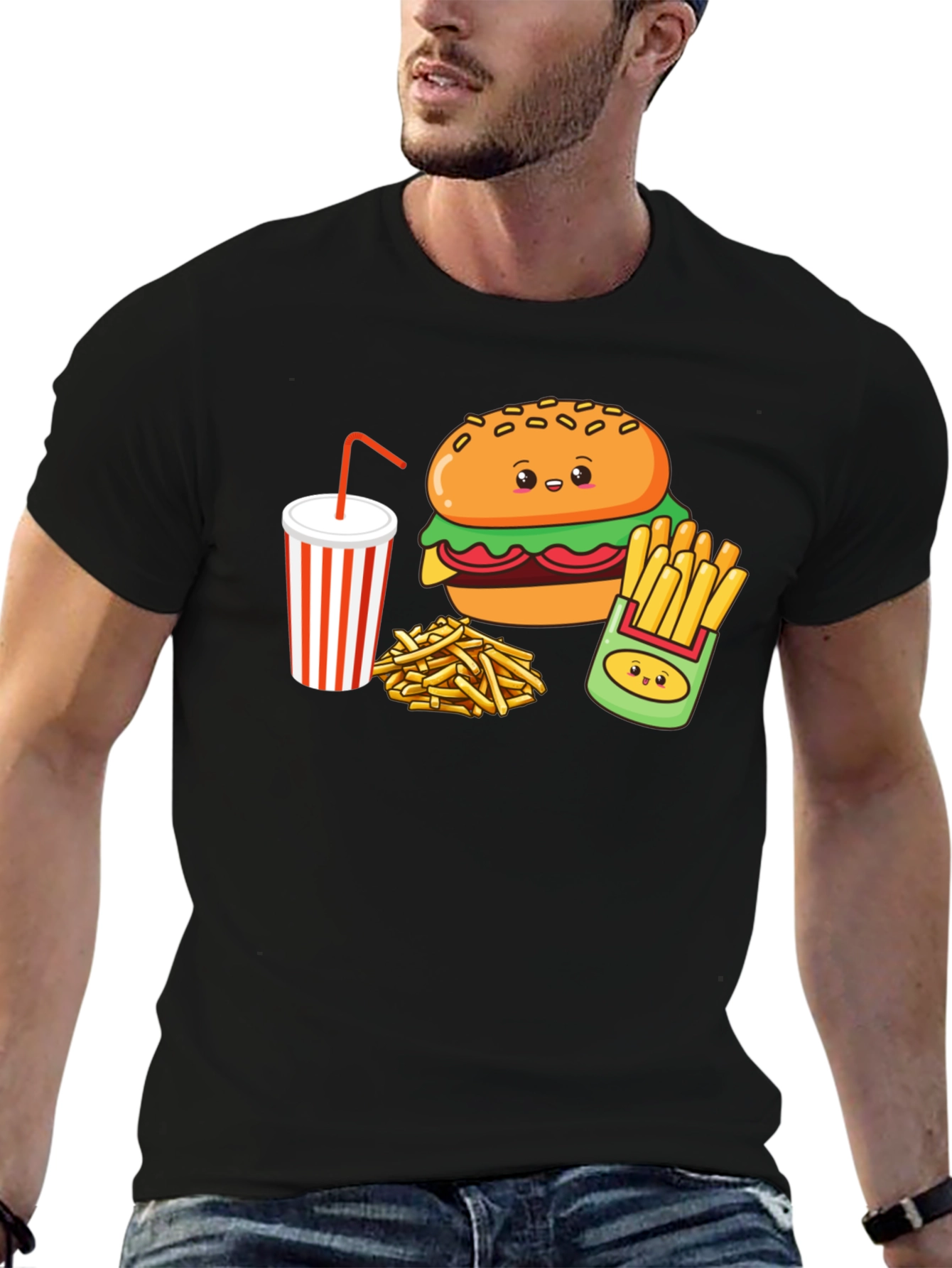 Cute Burger & Fries Black T-Shirt