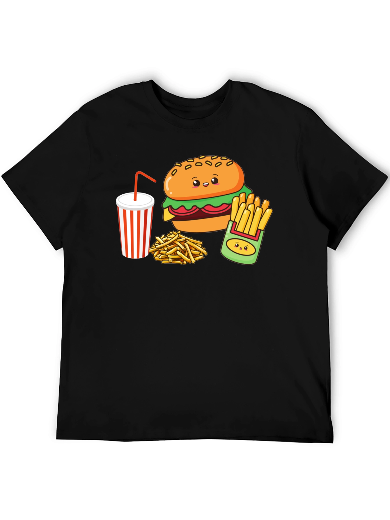 Cute Burger & Fries Black T-Shirt