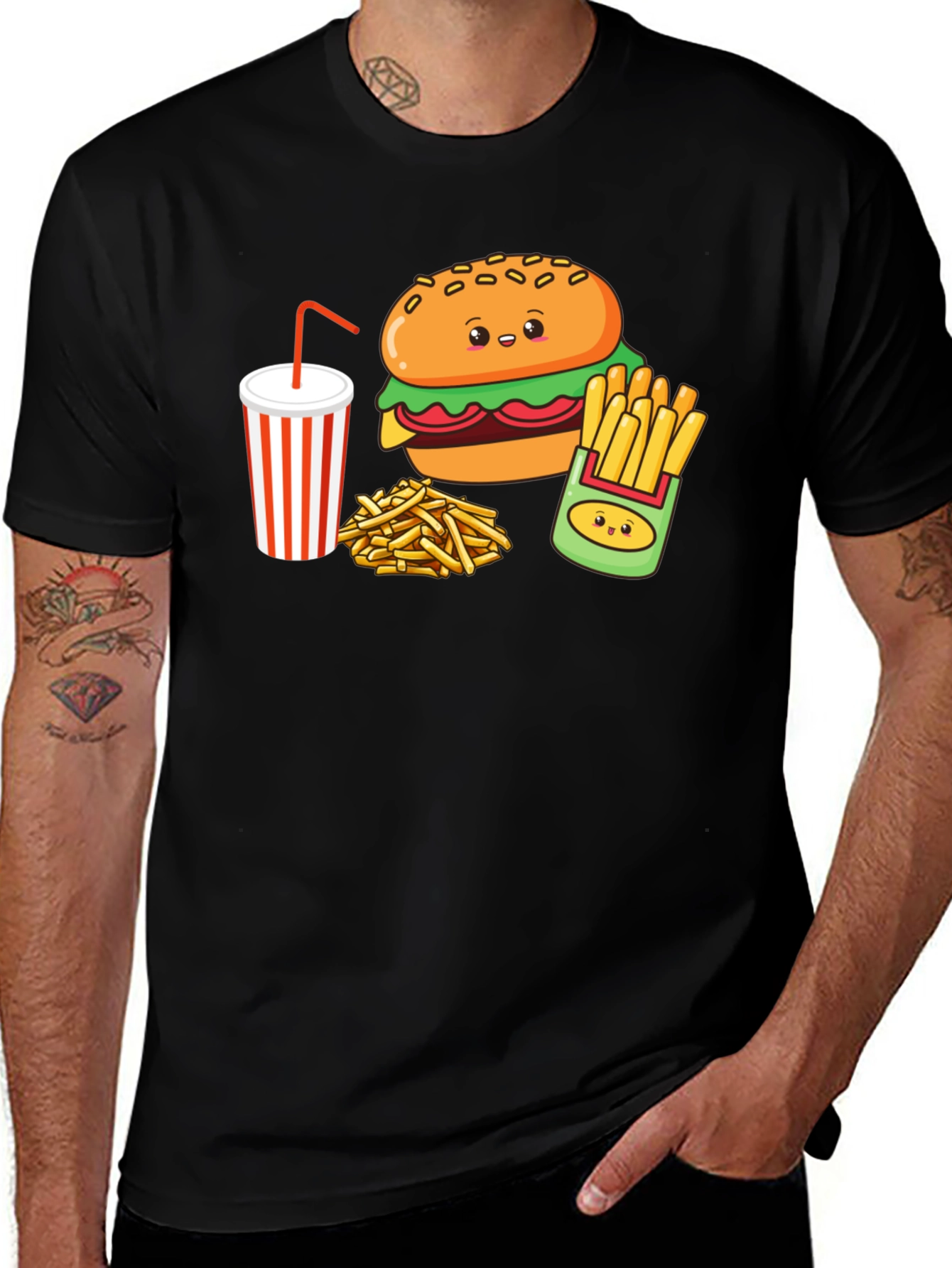 Cute Burger & Fries Black T-Shirt