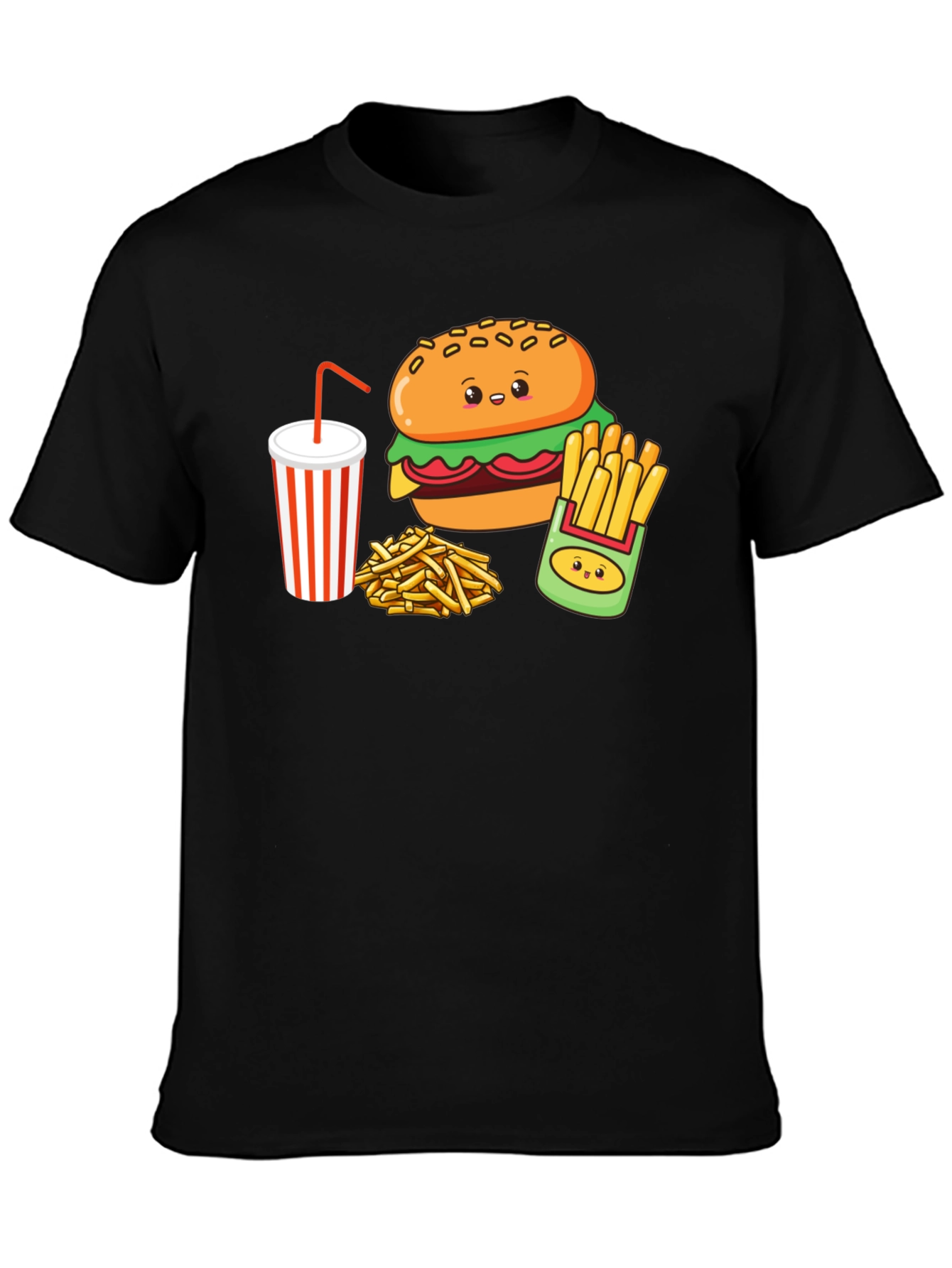 Cute Burger & Fries Black T-Shirt