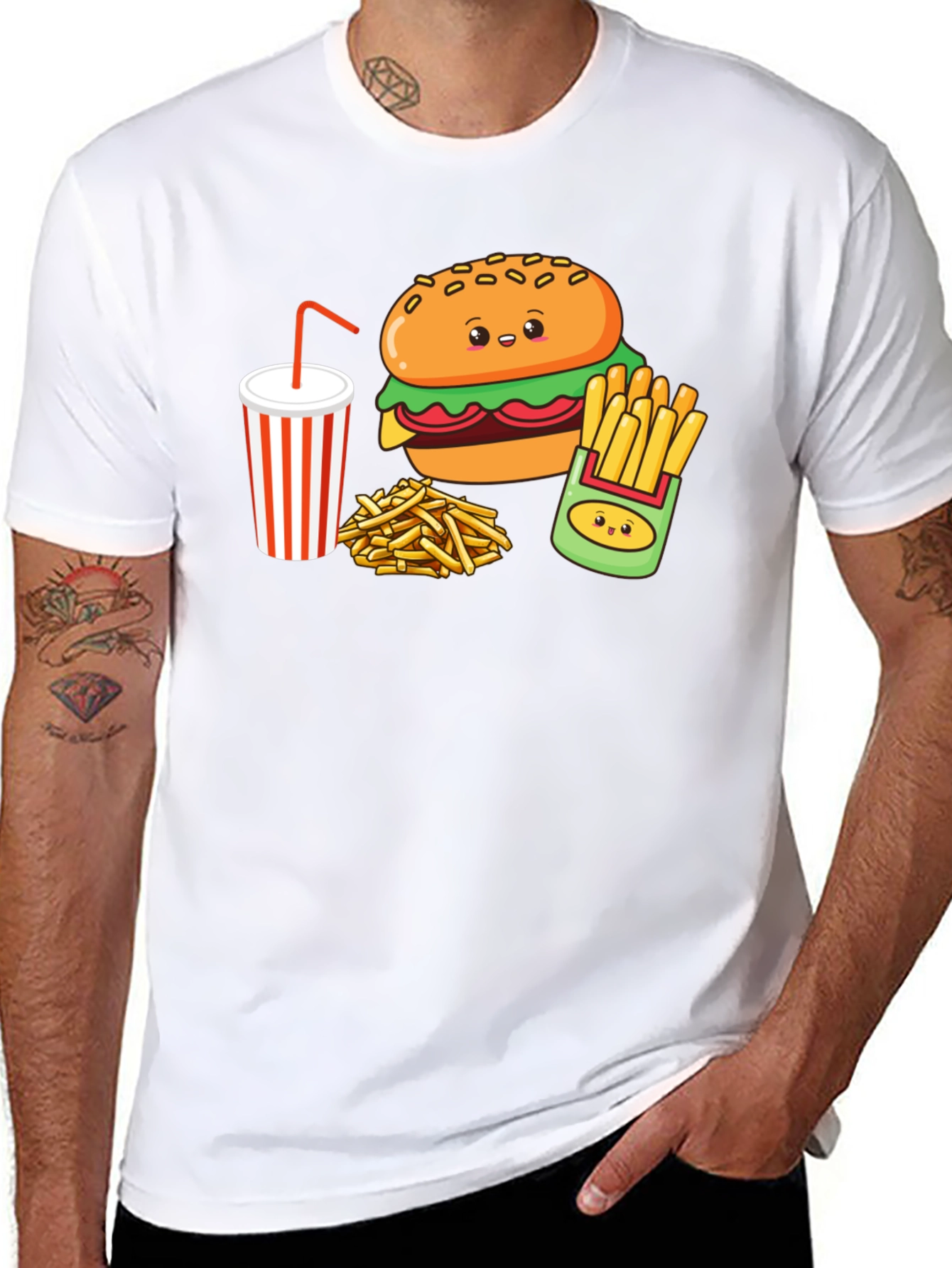 Cute Burger & Fries Black T-Shirt