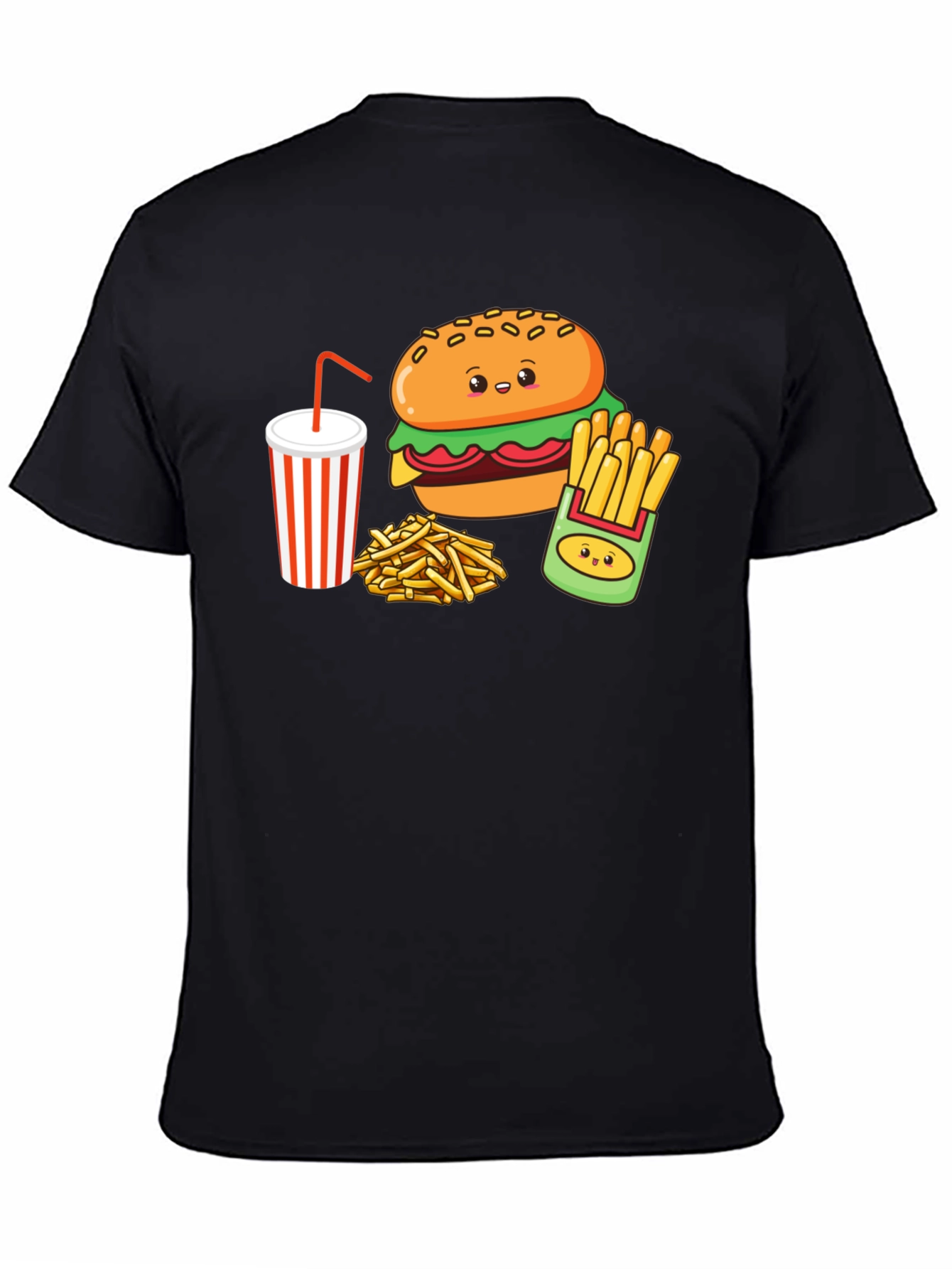 Cute Burger & Fries Black T-Shirt