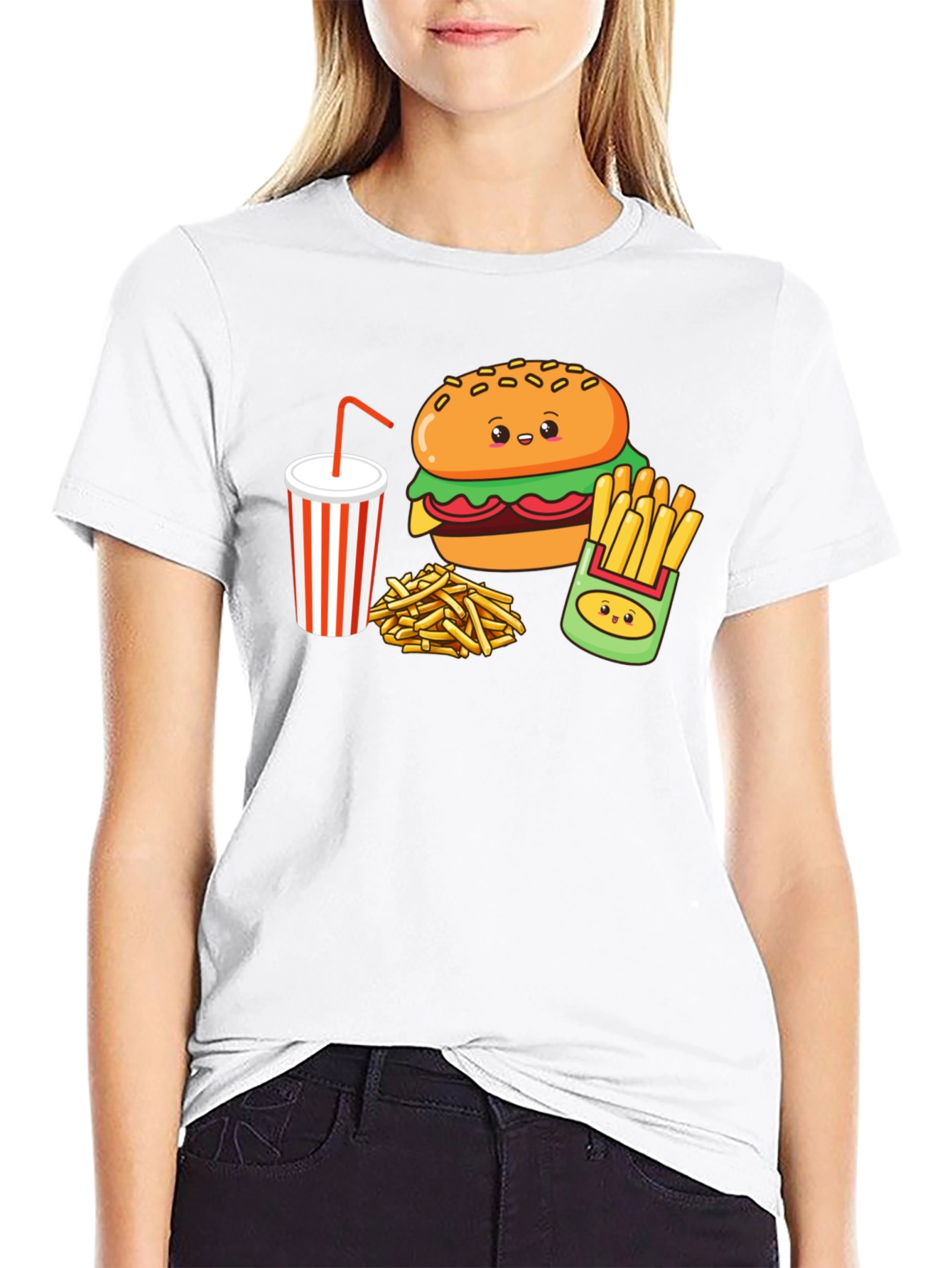 Cute Burger & Fries Black T-Shirt