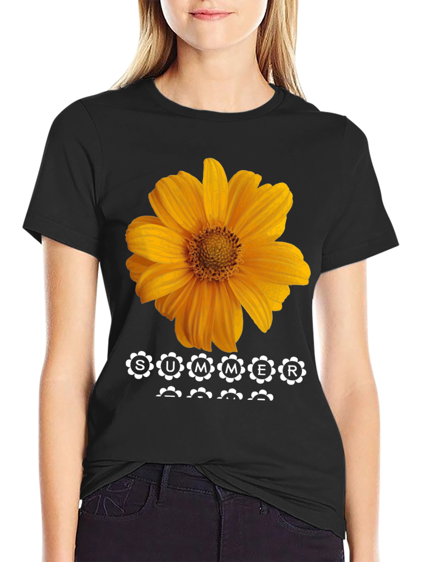 Summer Sunflower Graphic Tee - Black