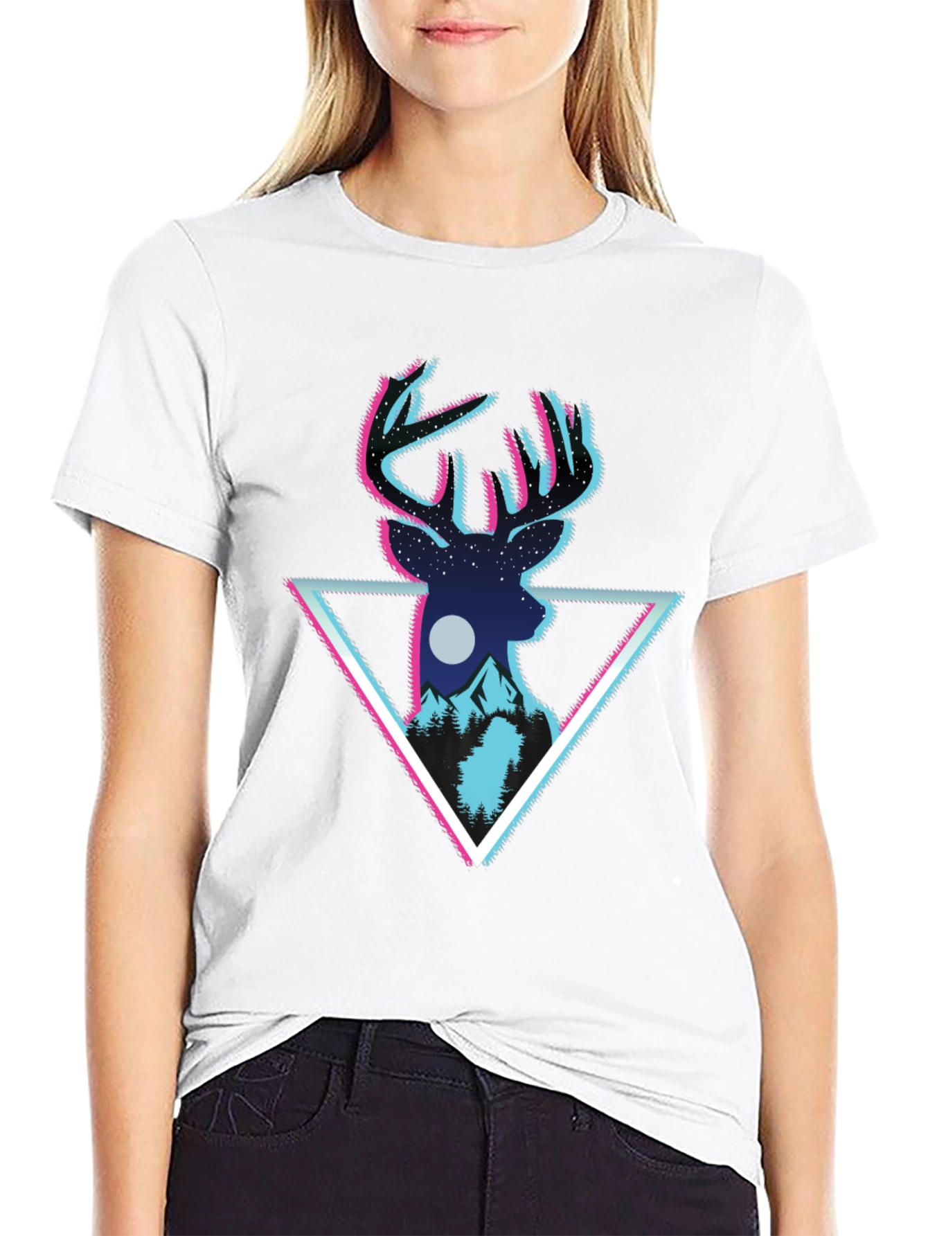 Deer Triangle Graphic T-Shirt - Mens Black Tee