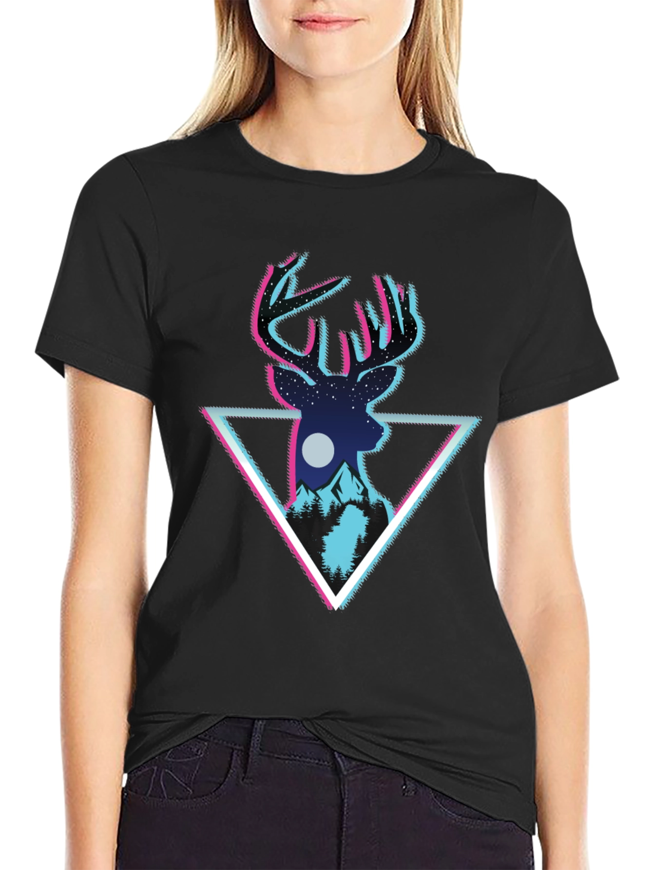 Deer Triangle Graphic T-Shirt - Mens Black Tee