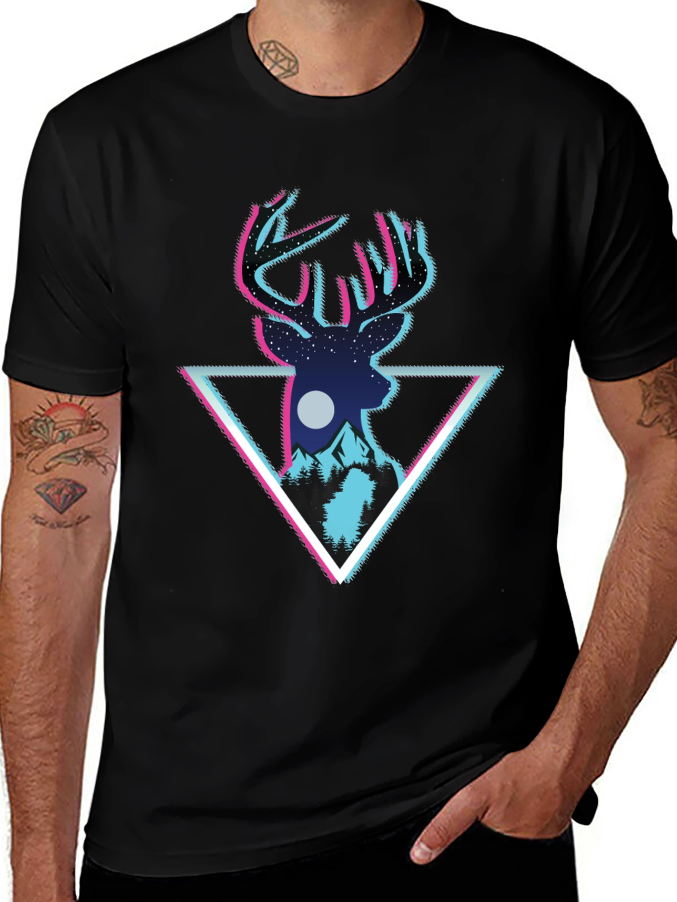 Deer Triangle Graphic T-Shirt - Mens Black Tee