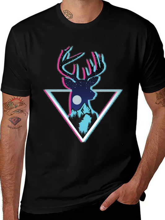 Deer Triangle Graphic T-Shirt - Mens Black Tee