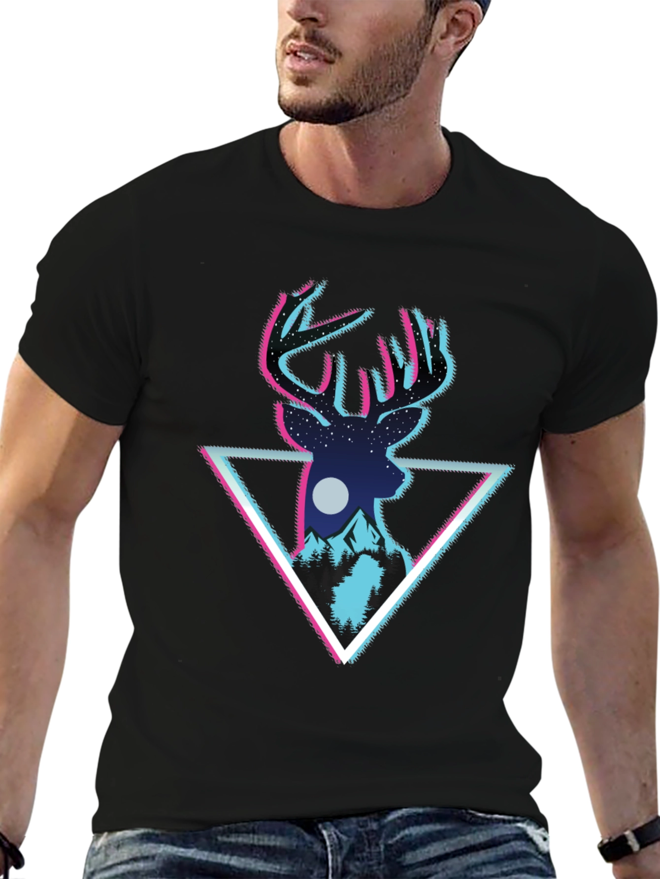 Deer Triangle Graphic T-Shirt - Mens Black Tee
