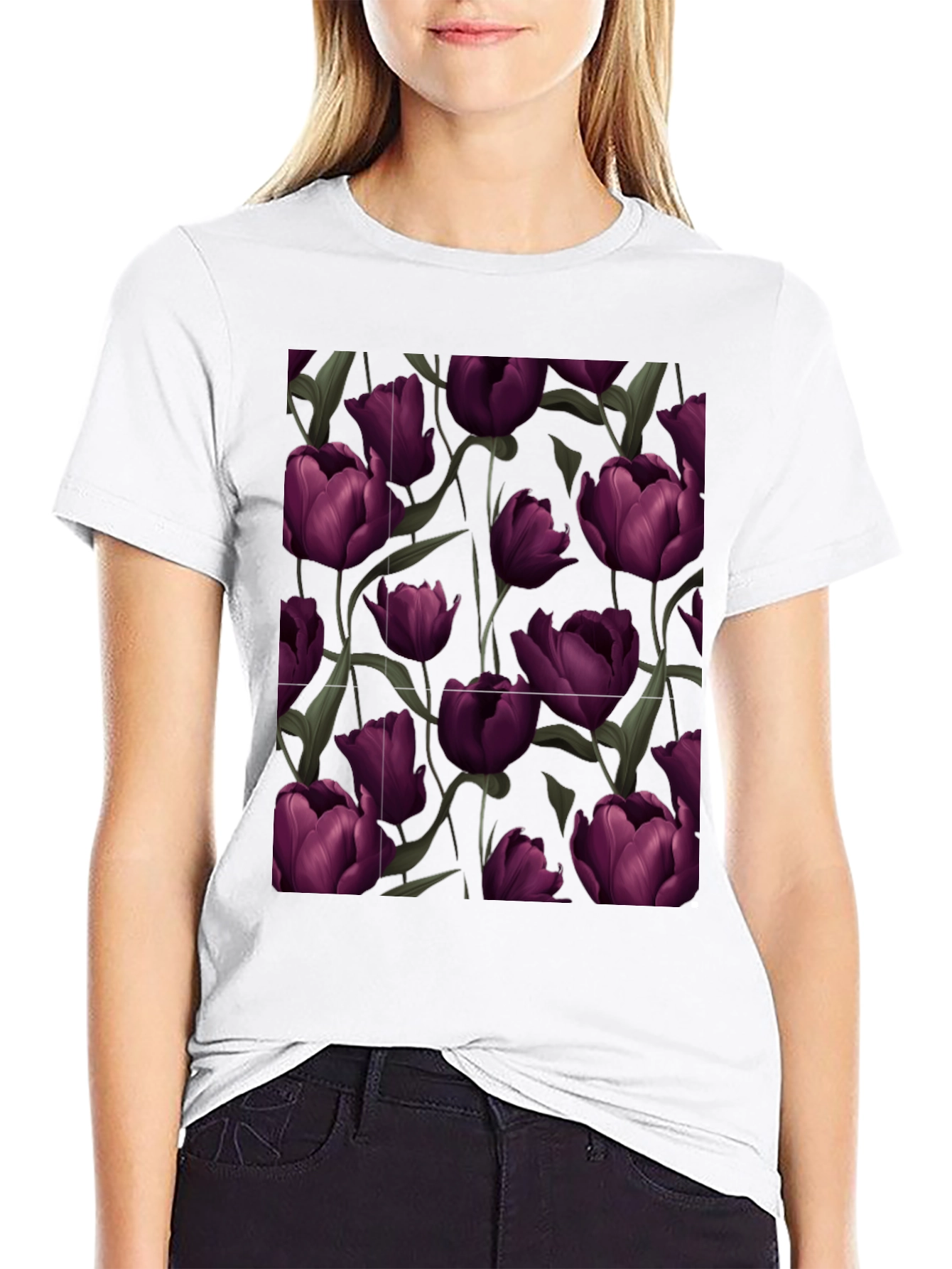 Floral Patterned Black T-Shirt
