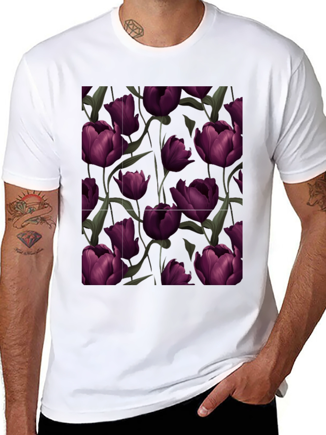 Floral Patterned Black T-Shirt