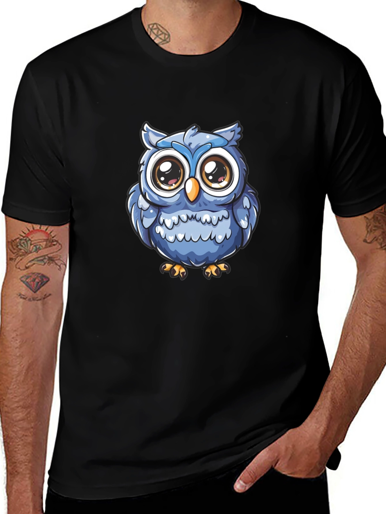 Cute Owl Graphic T-Shirt - Black