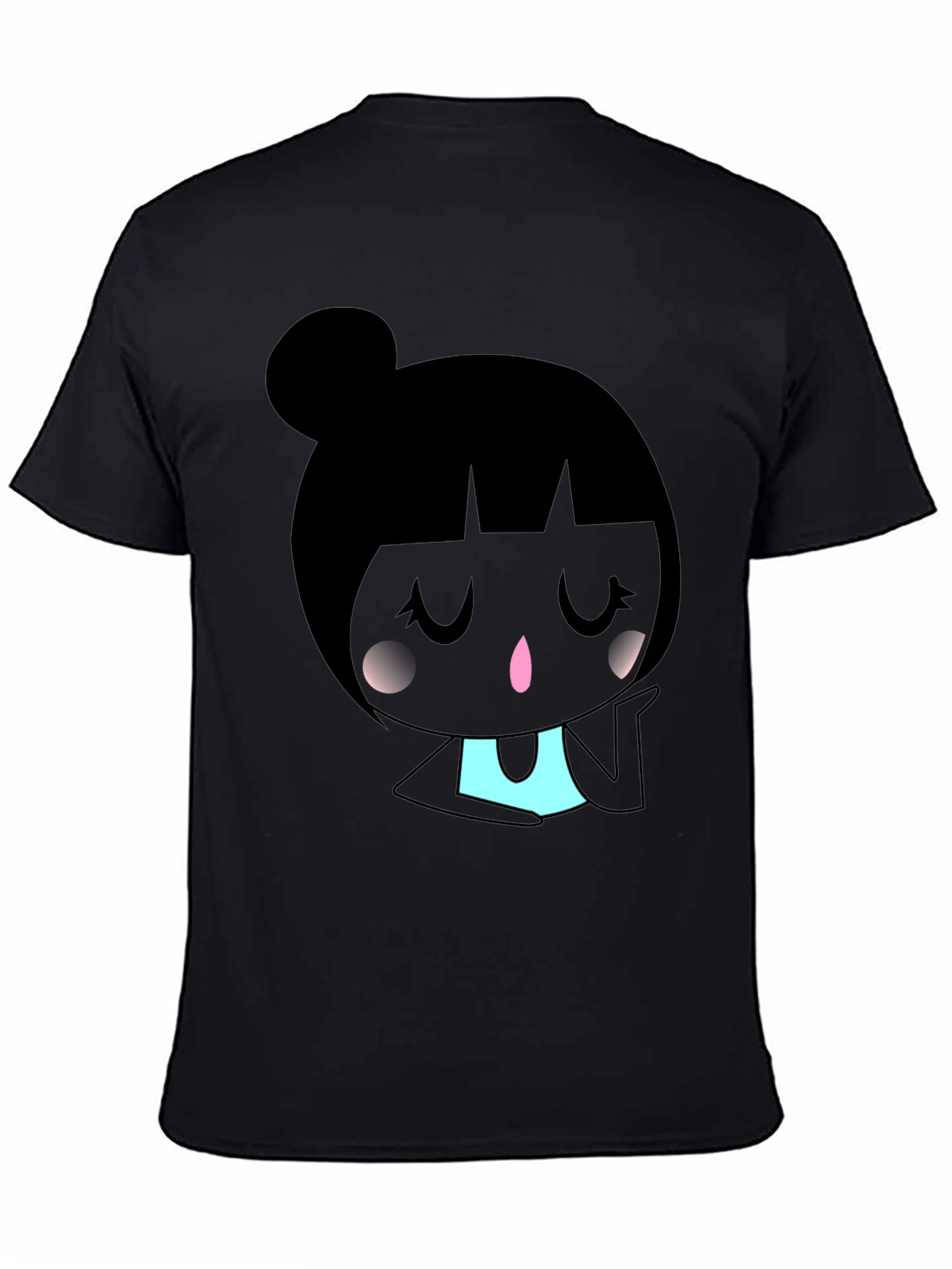 Kawaii Girl Graphic Tee - Black Cotton Blend