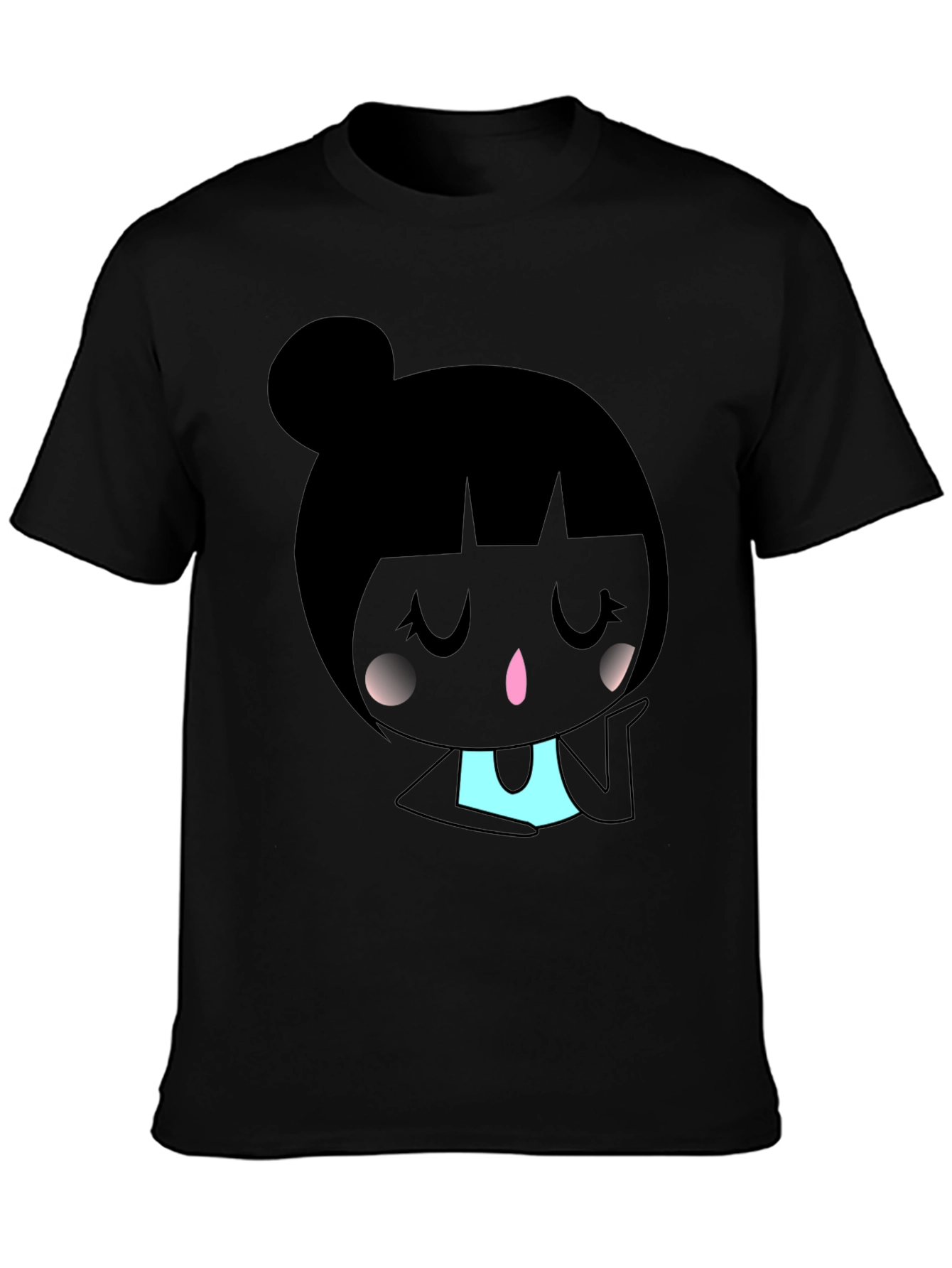 Kawaii Girl Graphic Tee - Black Cotton Blend