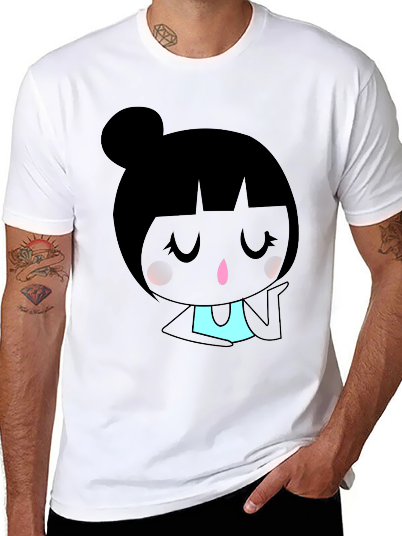 Kawaii Girl Graphic Tee - Black Cotton Blend