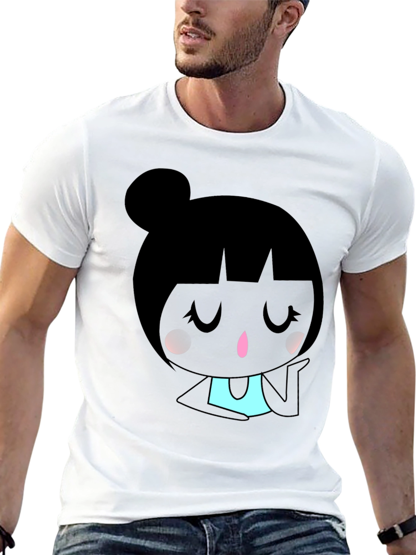 Kawaii Girl Graphic Tee - Black Cotton Blend