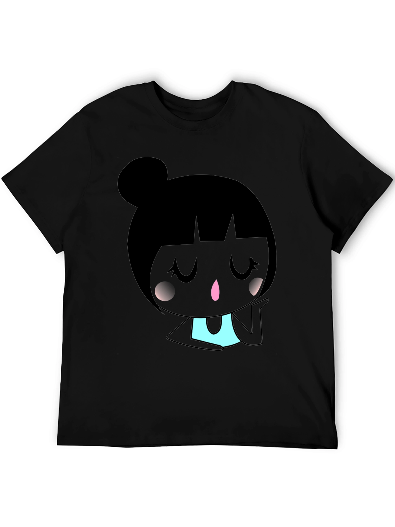 Kawaii Girl Graphic Tee - Black Cotton Blend