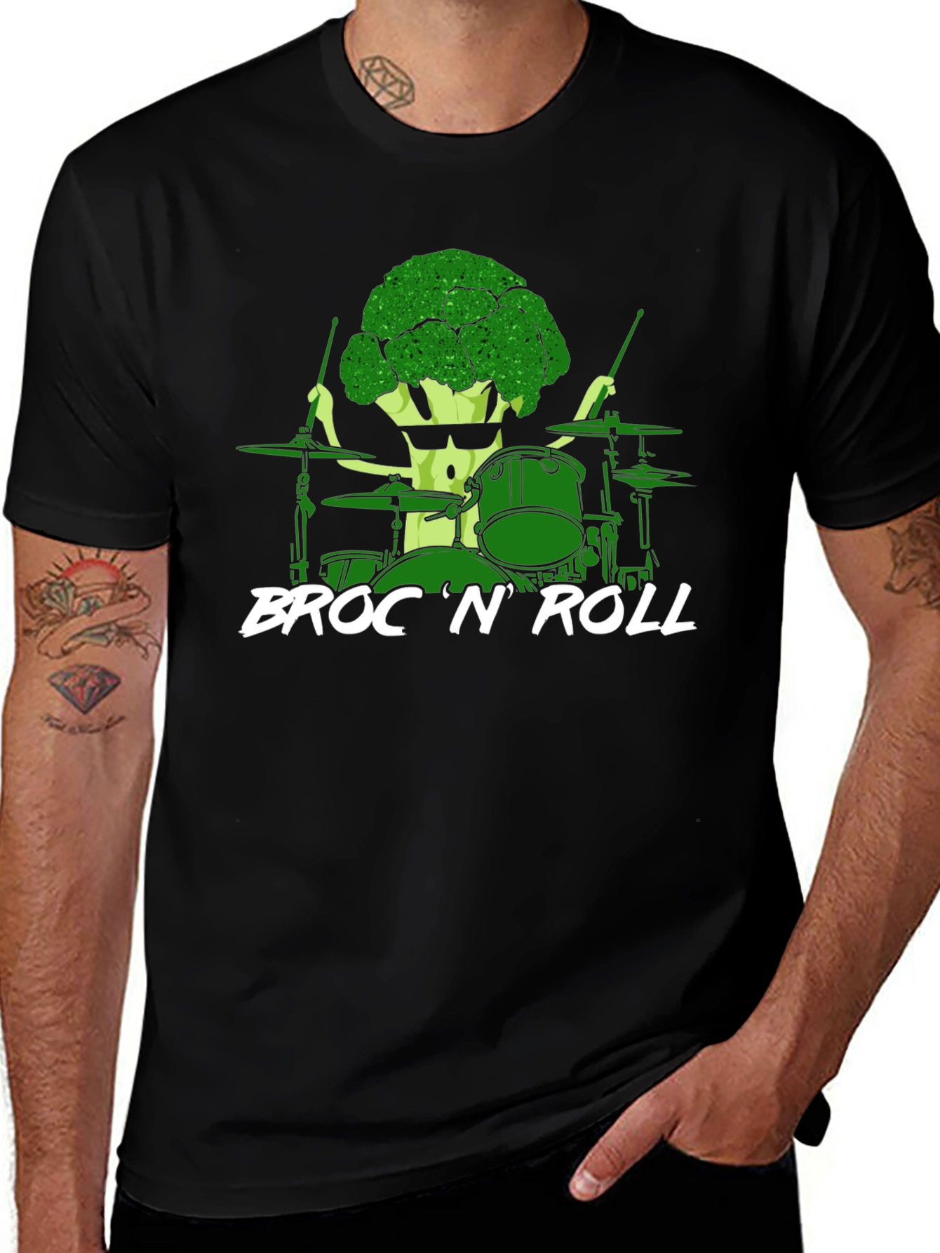 Broccoli Drummer T-Shirt - Broc N Roll Band Tee
