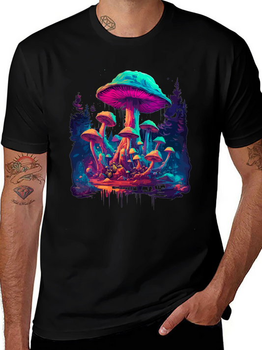 Psychedelic Mushroom Graphic T-Shirt - Colorful Fantasy Design