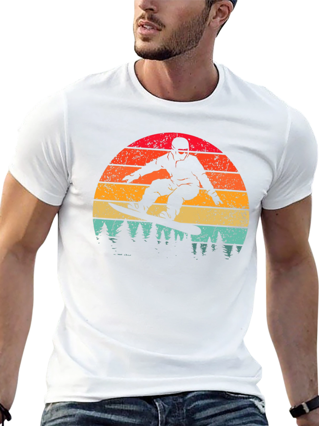 Retro Snowboarder Sunset Graphic Tee