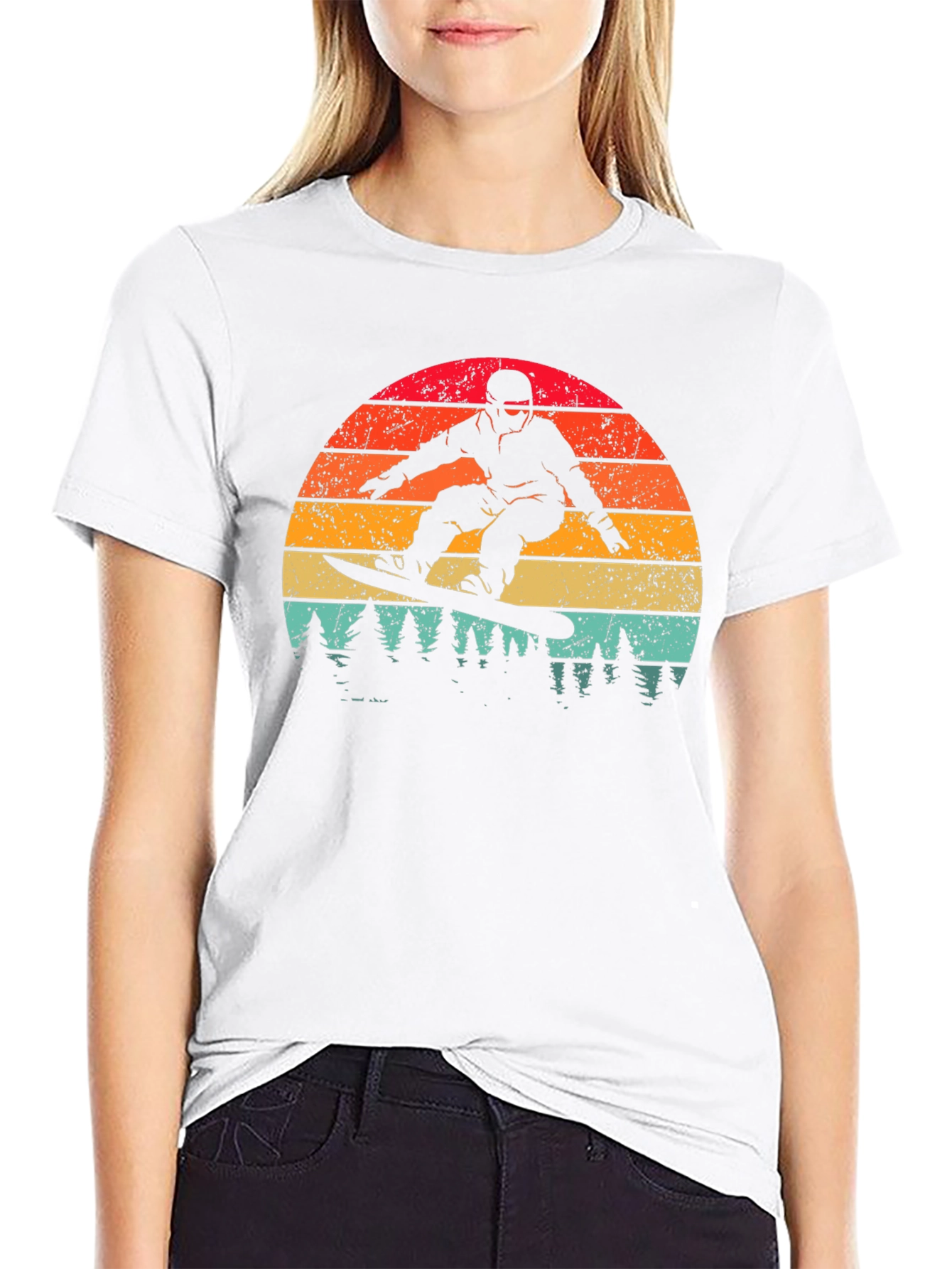 Retro Snowboarder Sunset Graphic Tee