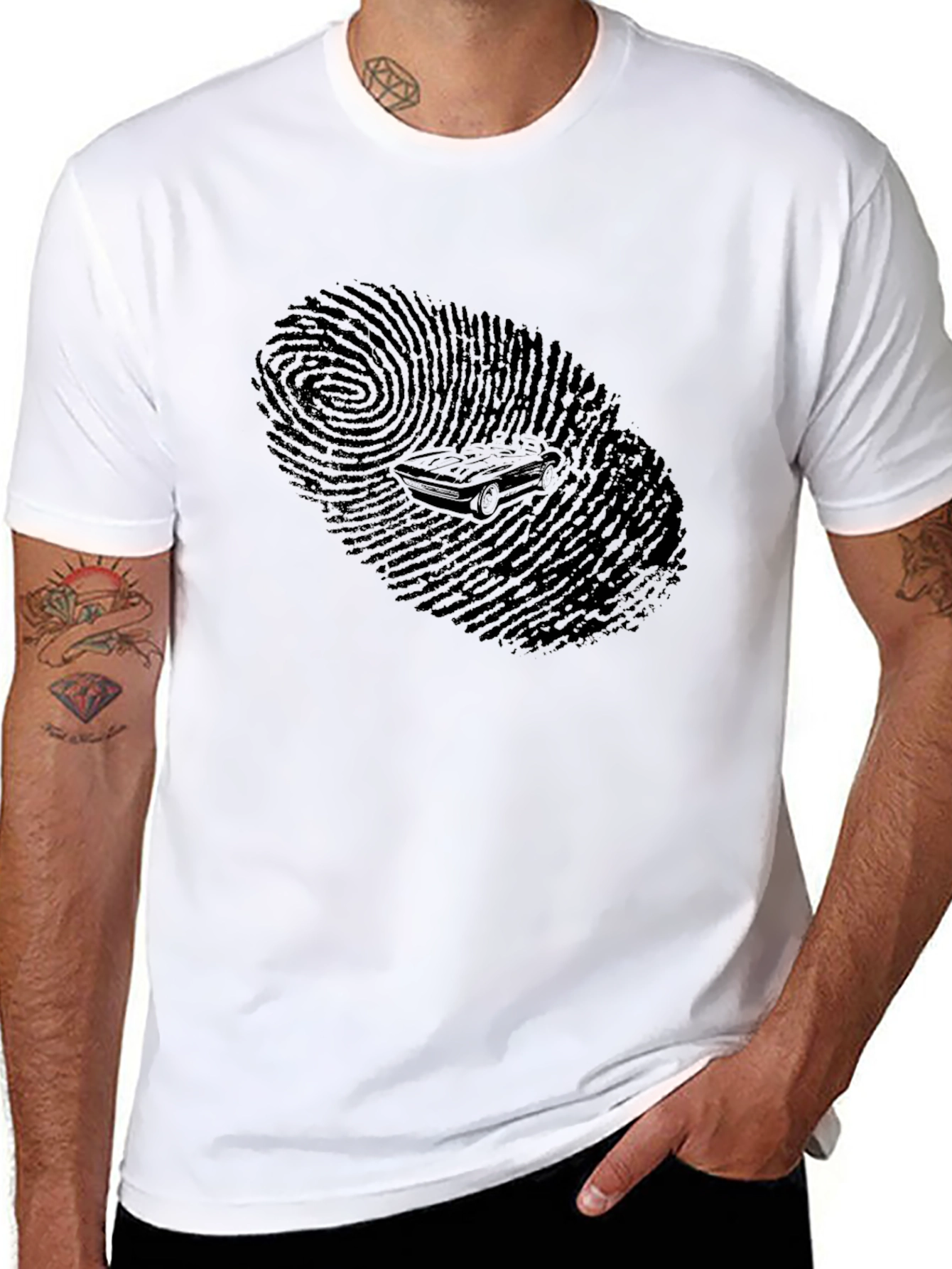 Cool Black Fingerprint Car Graphic T-Shirt