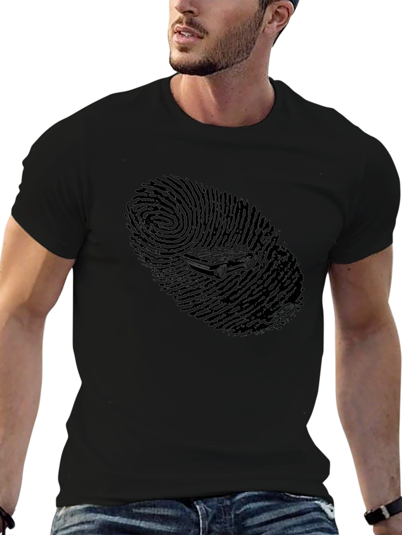 Cool Black Fingerprint Car Graphic T-Shirt