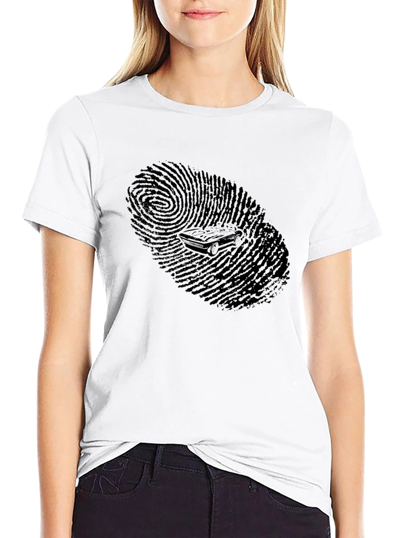 Cool Black Fingerprint Car Graphic T-Shirt