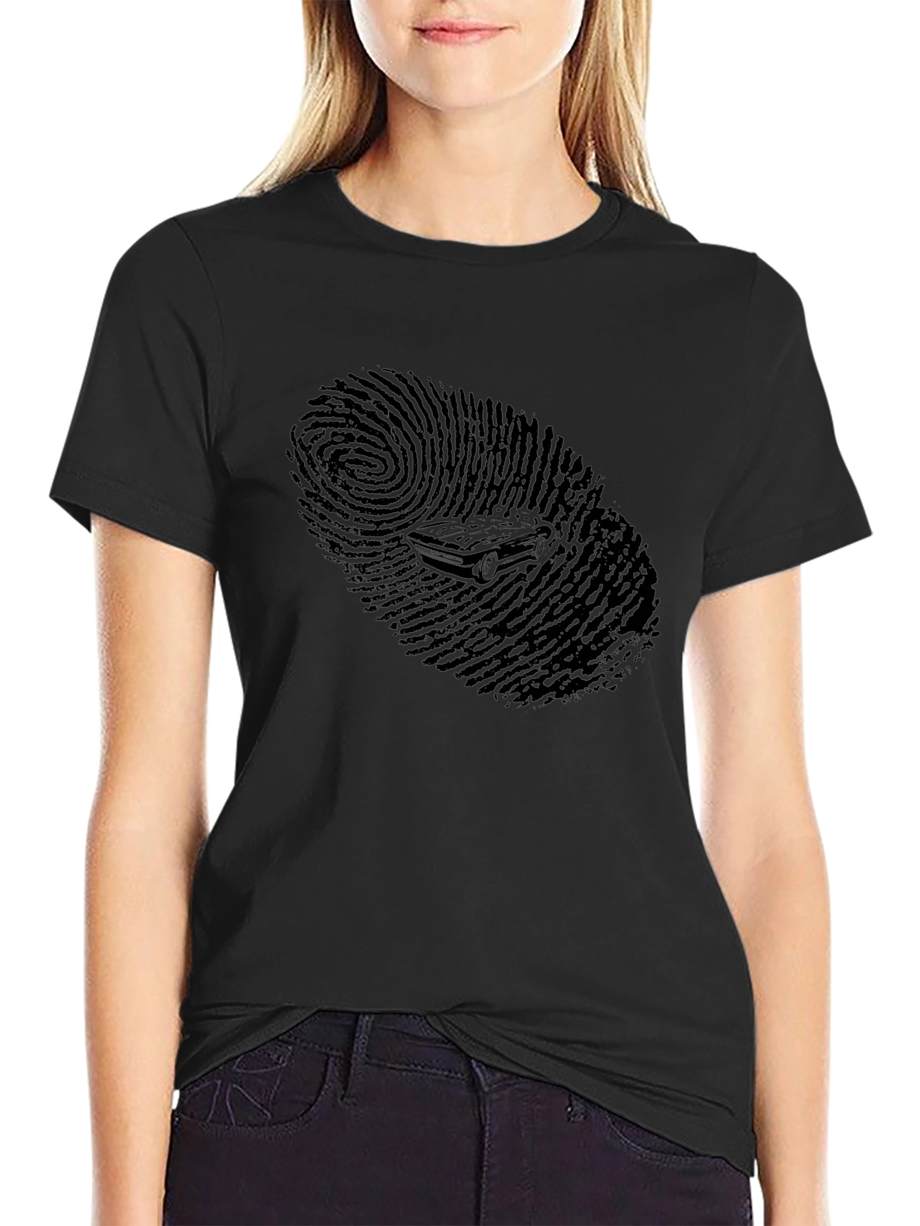 Cool Black Fingerprint Car Graphic T-Shirt