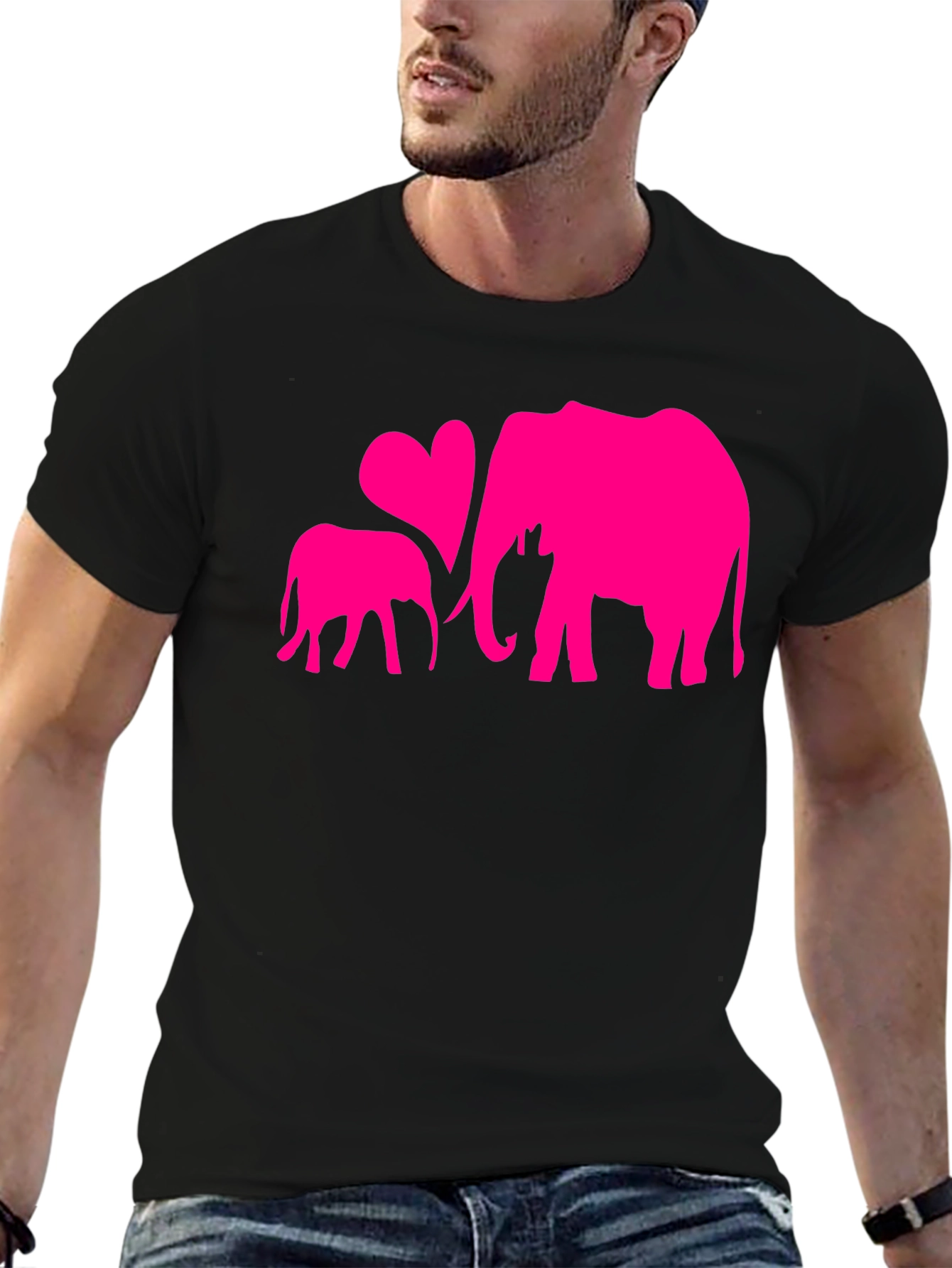 Elephant Mom and Baby Heart Graphic T-Shirt