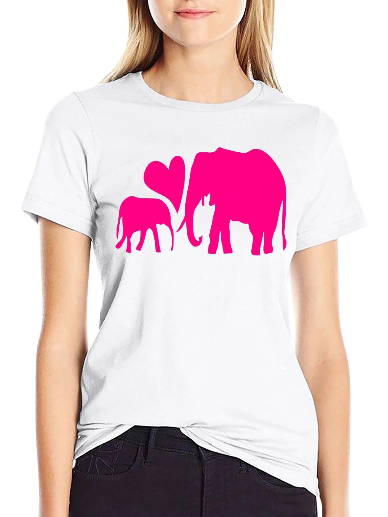 Elephant Mom and Baby Heart Graphic T-Shirt