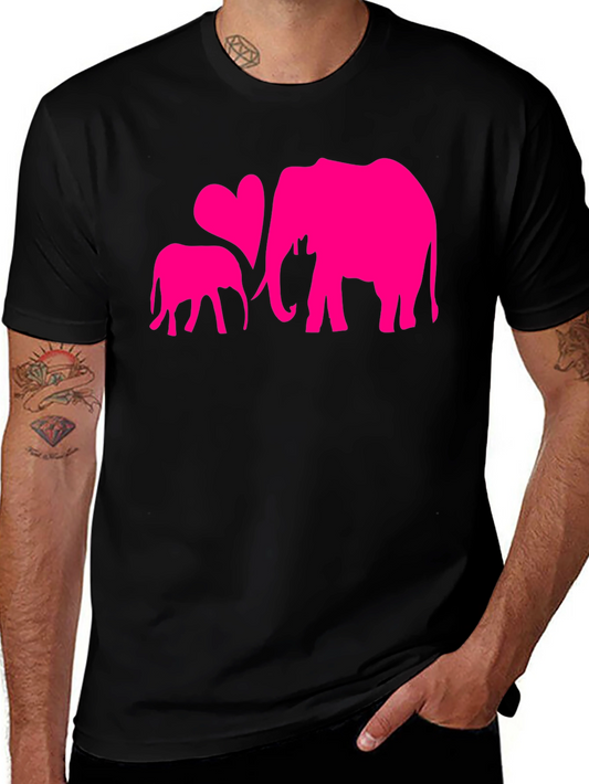 Elephant Mom and Baby Heart Graphic T-Shirt